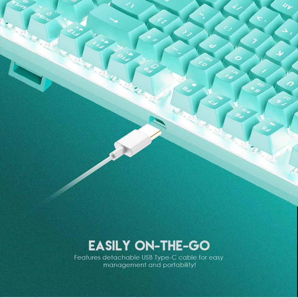 Fantech Gaming PC Mechanical Keyboard TKL White LED Backlit 87 Keys Mint Computer Keyboard (MK856) (Mint)