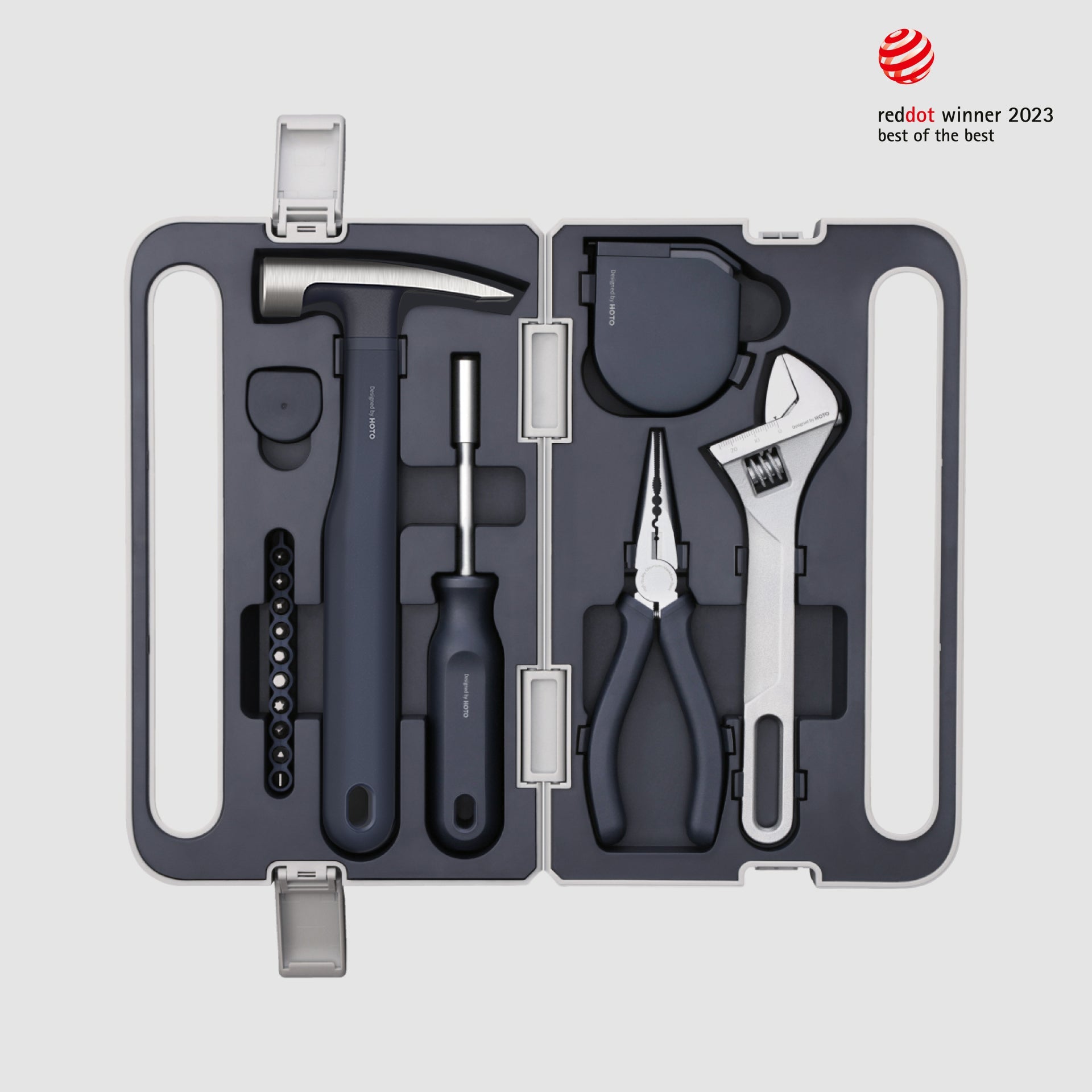 HOTO Tool Hand Tool Set Home Tool Kit with Screwdriver Wrench Hammer Tape Plier Tool Box