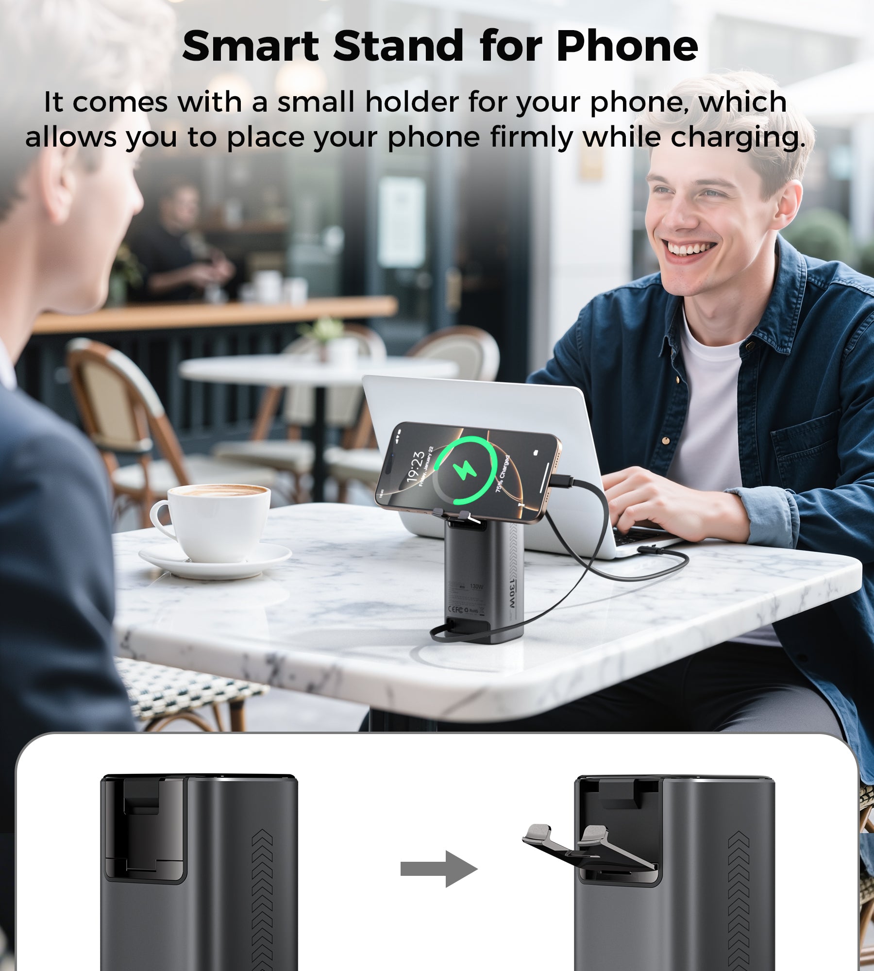 Choetech PowerLeap 20000mAh 130W Built-in USB-C Cable TFT Display Fast Charging Power Bank