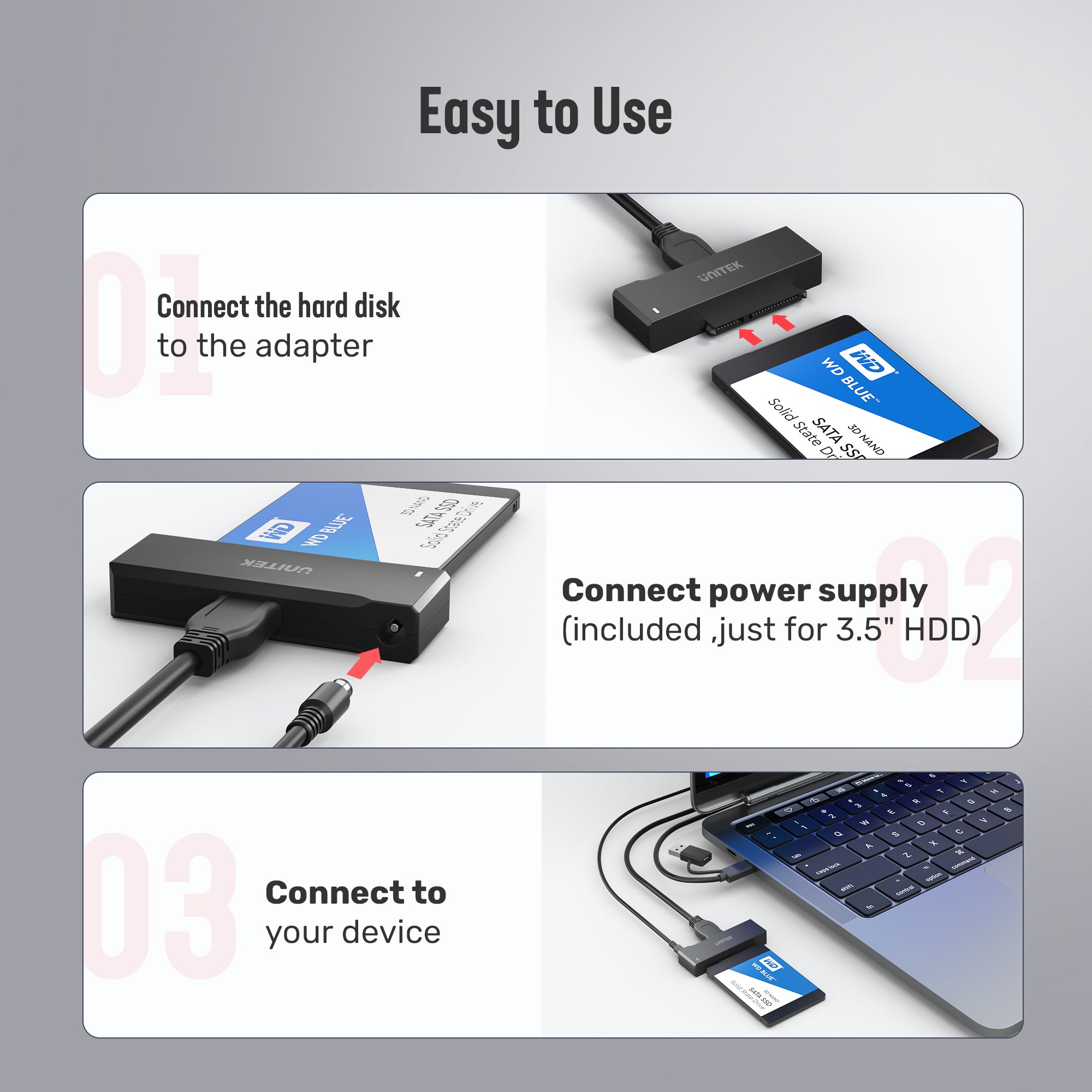 Unitek USB 3.0 to SATA Adapter Support UASP Hard Drive Adapter Cable Converter