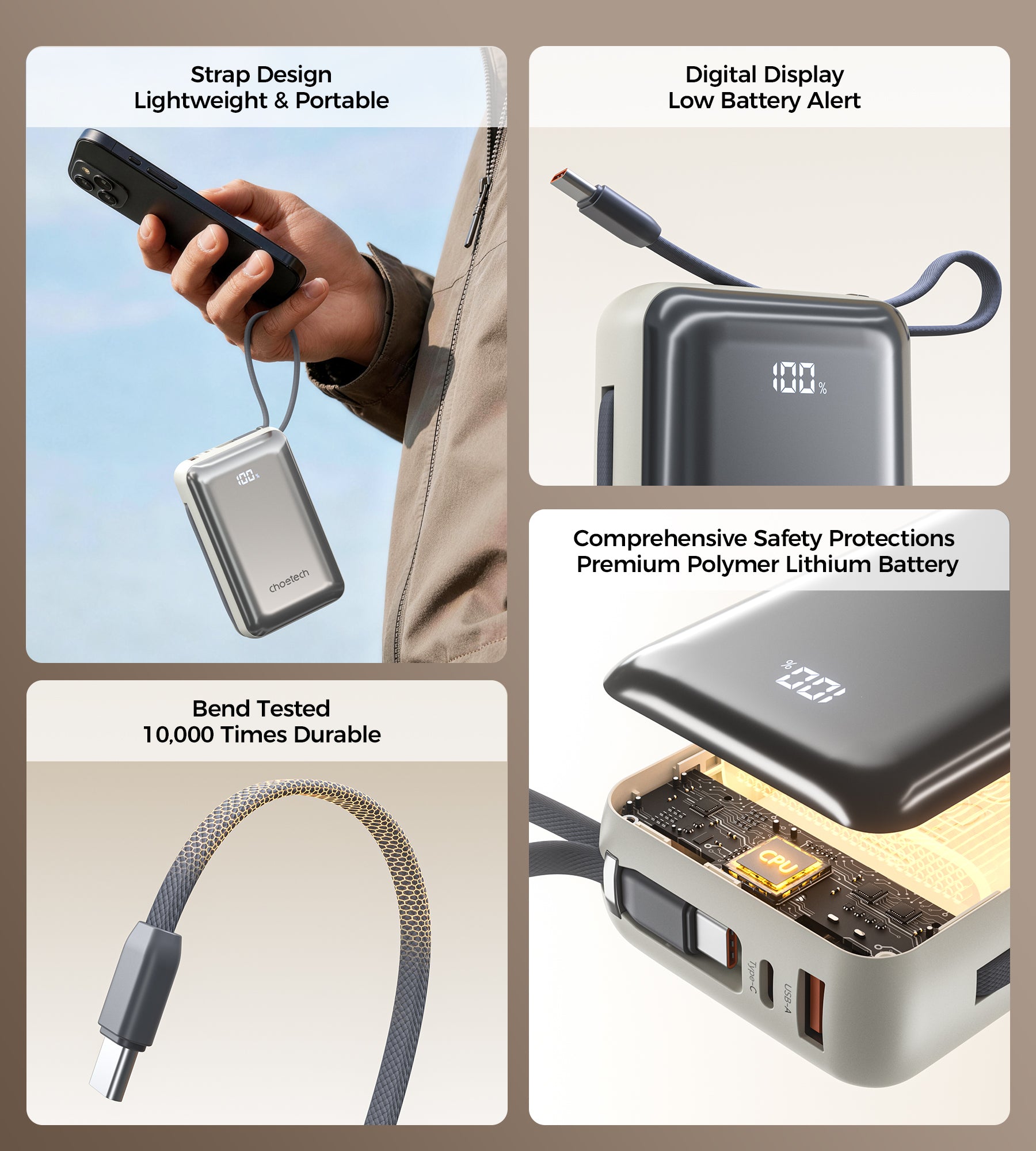Choetech PowerLeap 20000mAh 45W Power Bank with USB-C and Lightning Cables