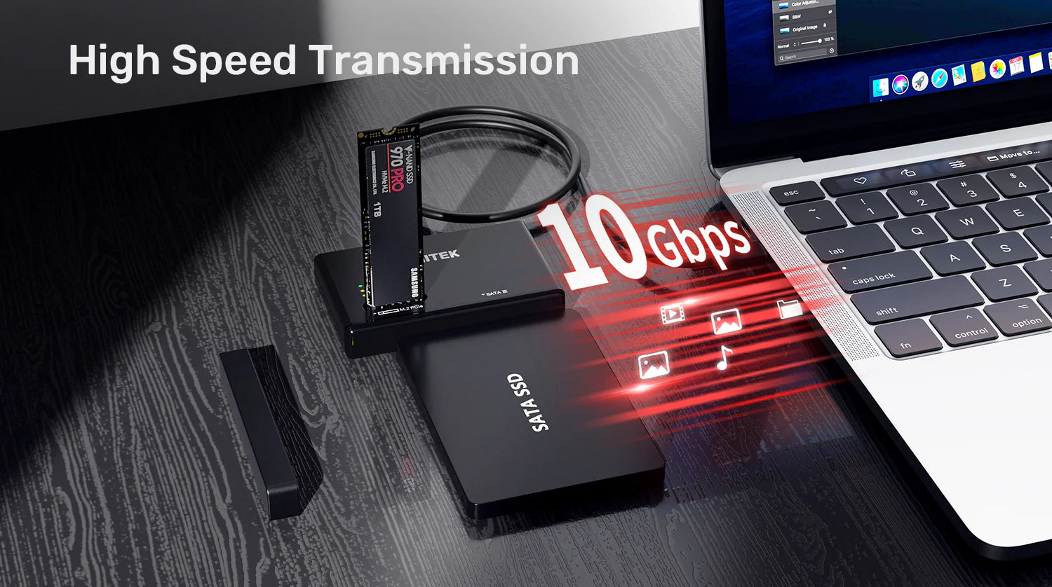 Unitek NVMe M.2 SSD Enclosure Adapter, USB-C 10Gbps to SATA3 & M.2 SSD, 12V2A Power Adaptor