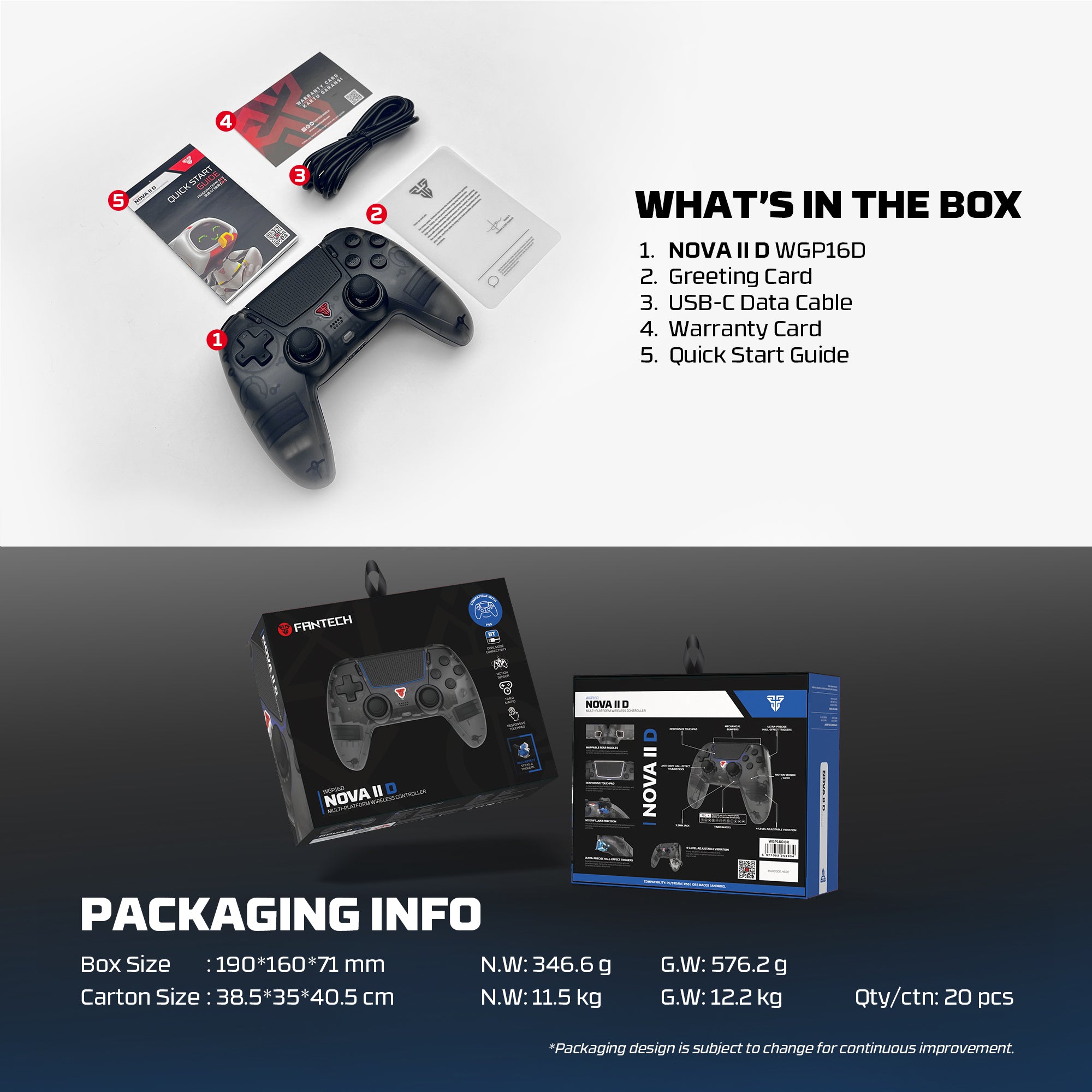 Fantech NOVA II D Wireless PS5/PC Gaming Controller with Touchpad