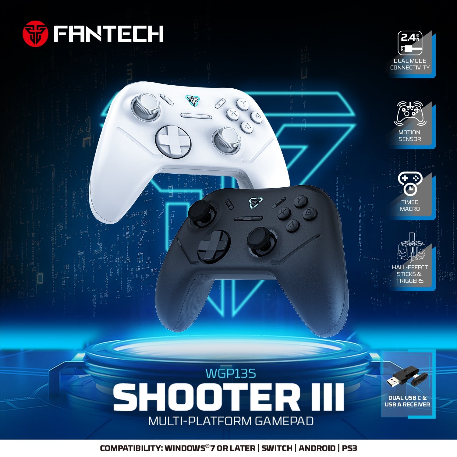 Fantech Wireless Gaming Controller Gamepad Vibration Turbo Mode for Windows PC / PS3 (WGP13S)