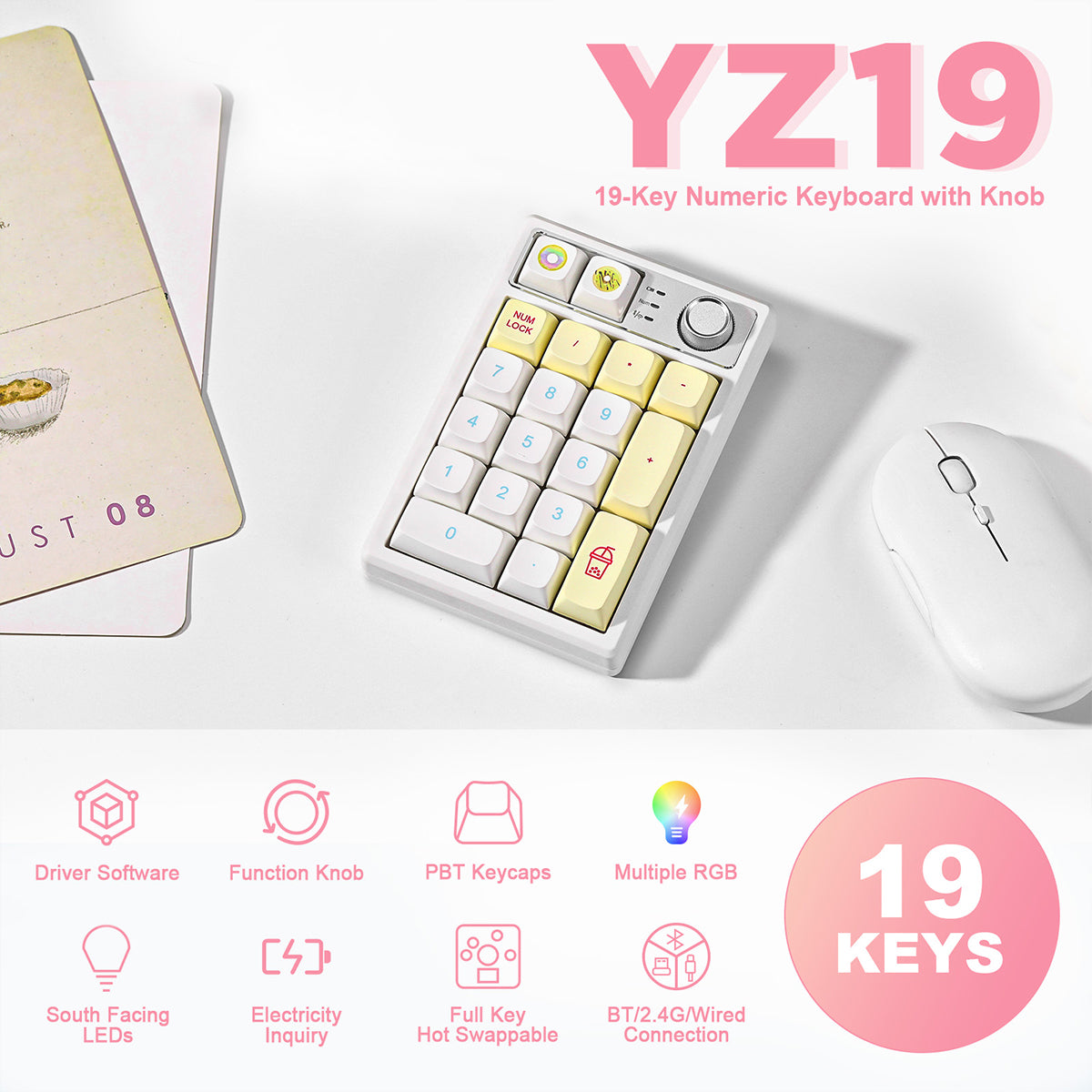 YUNZII YZ19 Gasket Wireless Mechanical Knob Numeric Keypad Num Pad(Gateron Brown Switch)