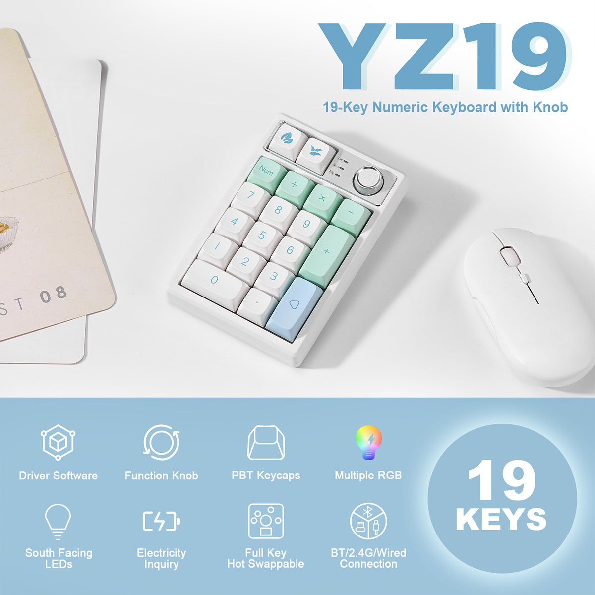 YUNZII YZ19 Gasket Wireless Mechanical Knob Numeric Keyboard Numpad