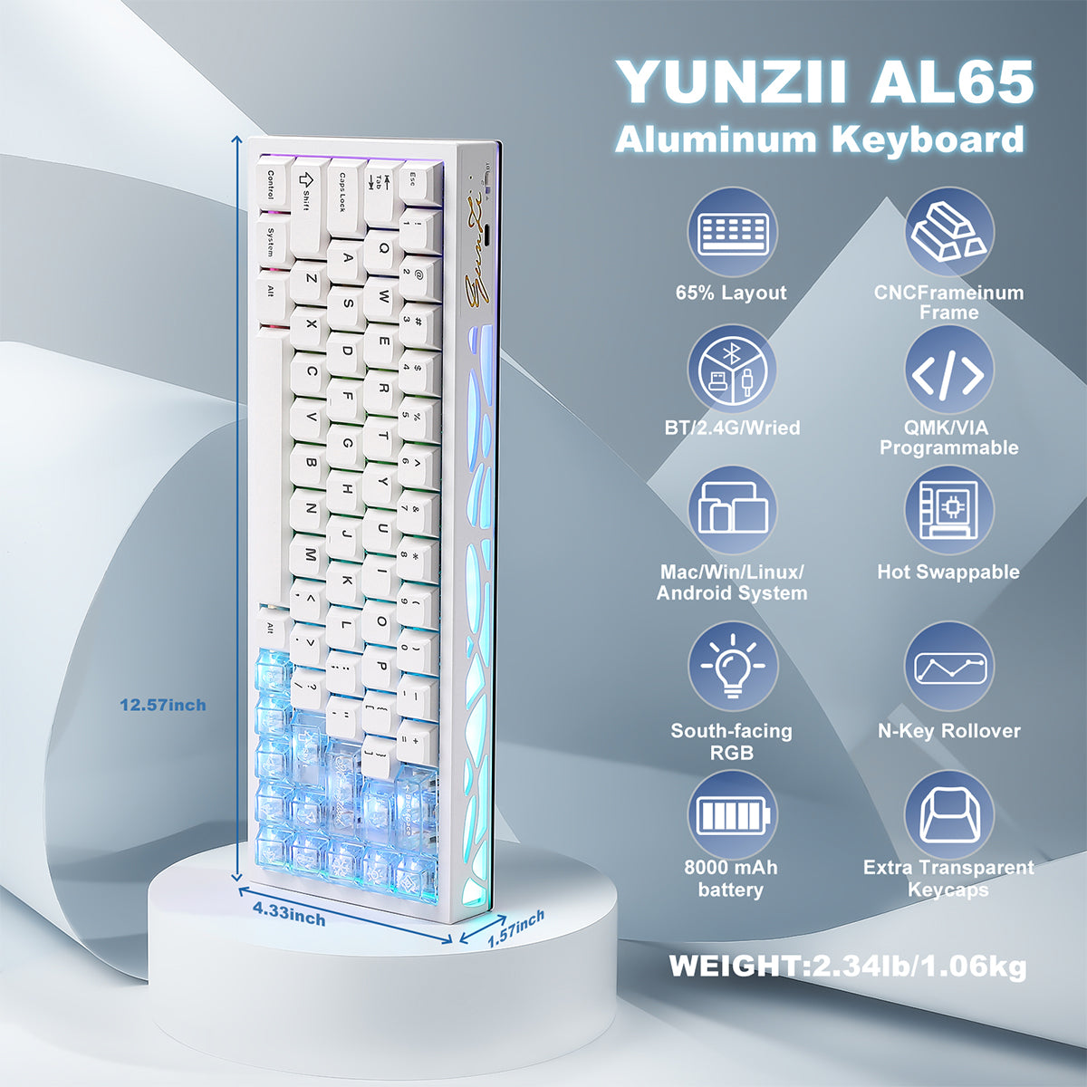 YUNZII AL65 QMK/VIA Hollow Pattern Aluminium Mechanical Keyboard