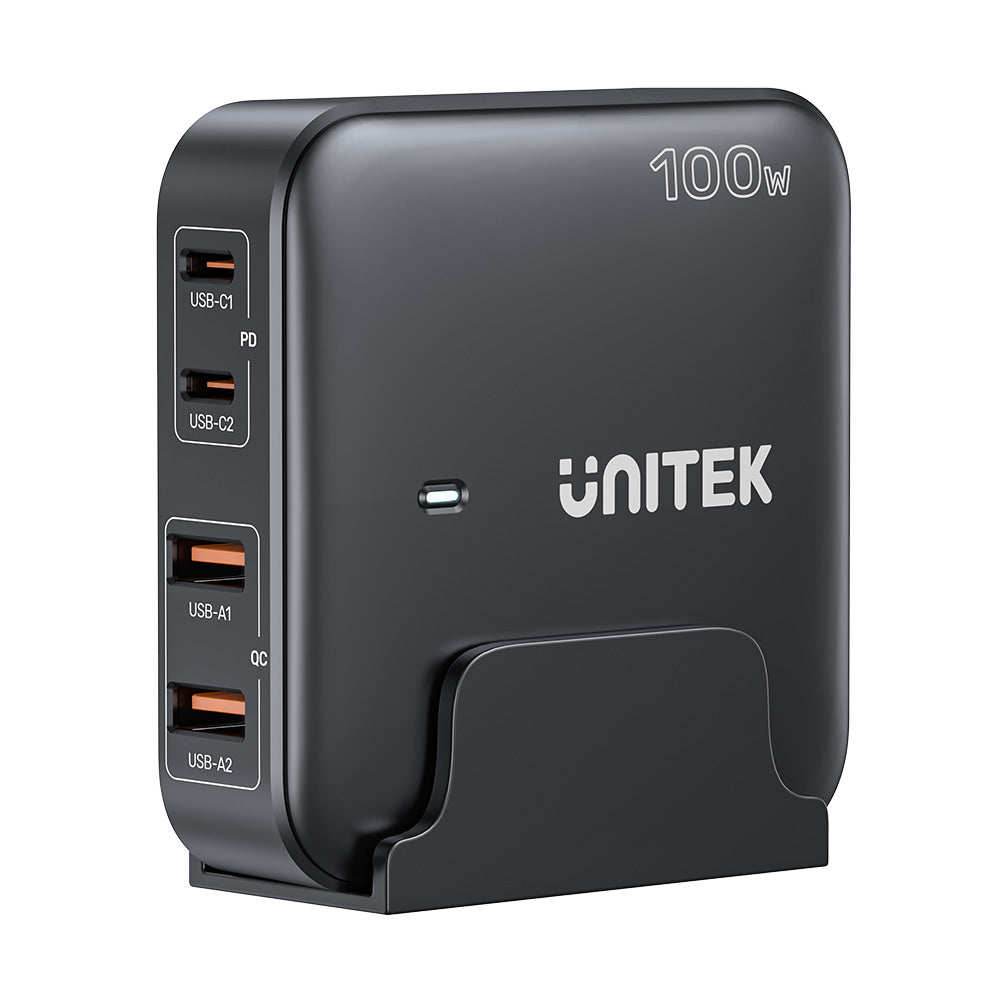 Unitek 100W Desktop GaN Charging Station, Supports USB-C*2 PD3.0 (100W) + USB-A*2 QC3.0 (22.5W), 1.5M AC Power Cord