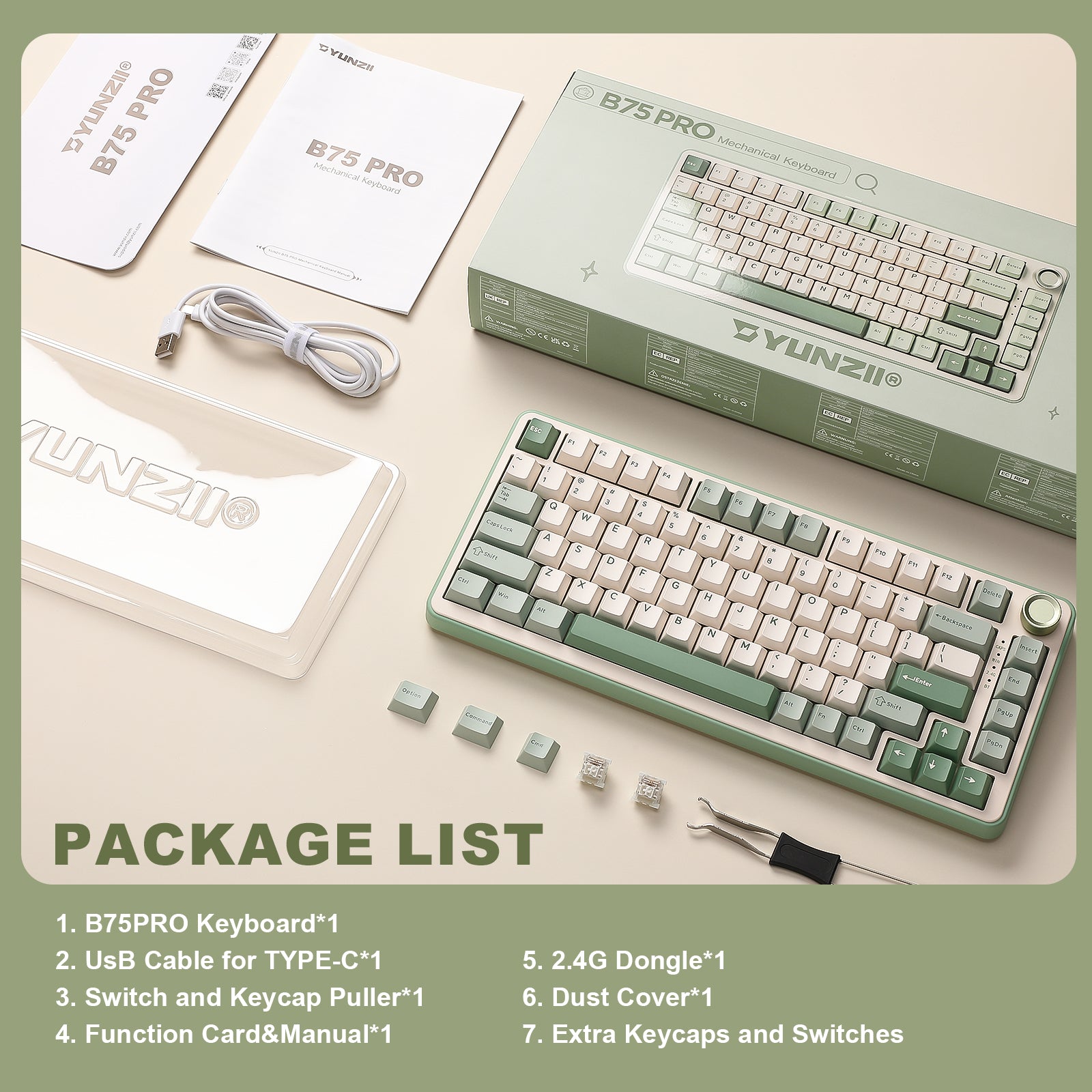 YUNZII B75 Pro Tri-Mode Hot-Swap Wireless Mechanical Keyboard