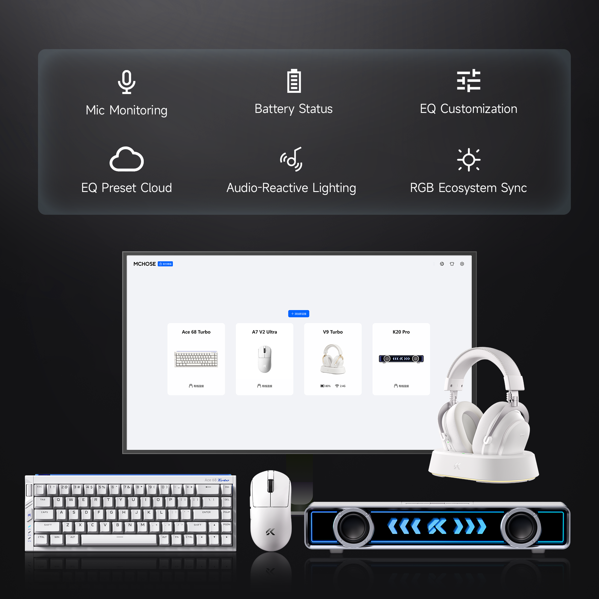 MCHOSE V9 Turbo+ Wireless RGB Gaming Headset