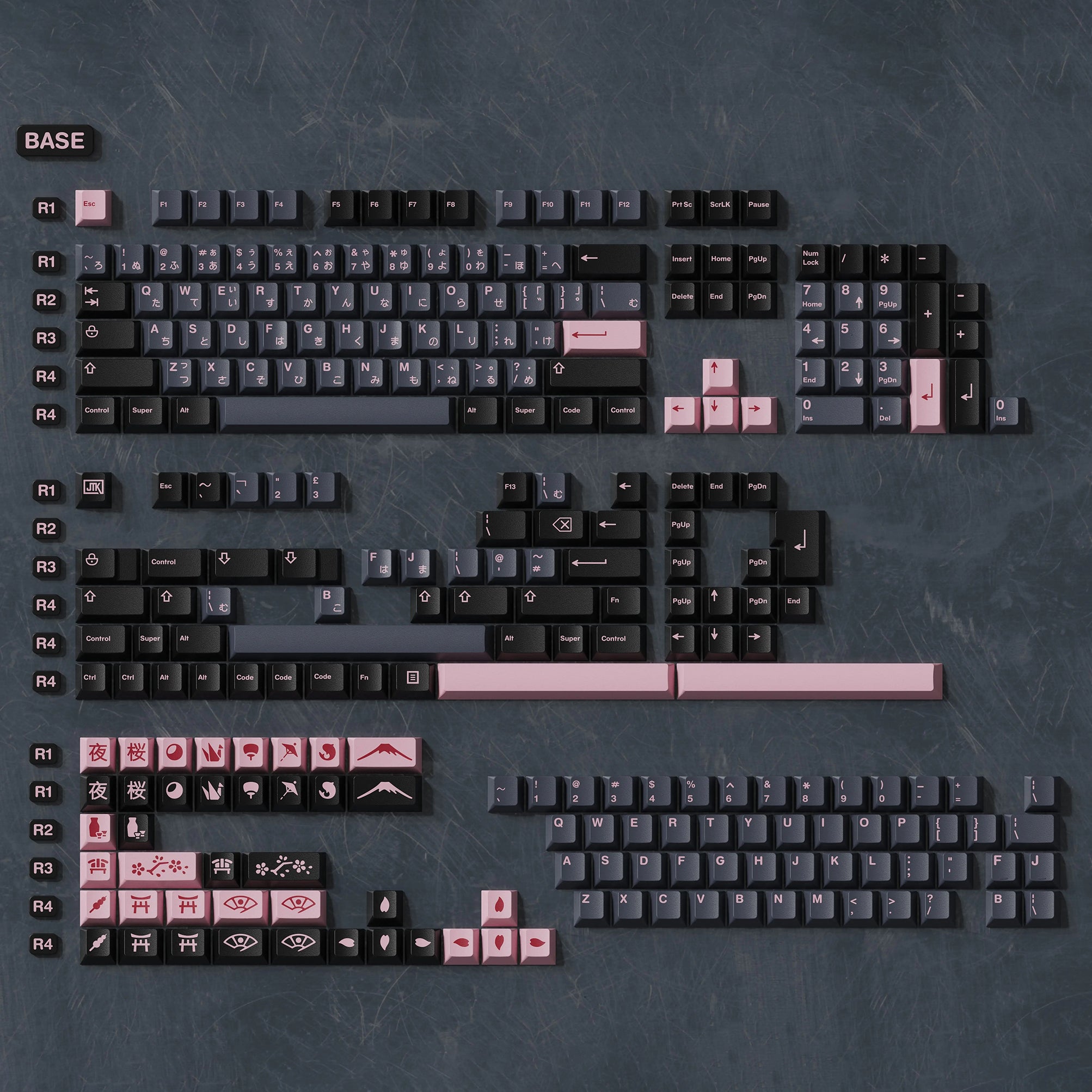 JTK NightSakura Cherry Profile Doubleshot+Tripleshot PBT&ABS Keycap Set