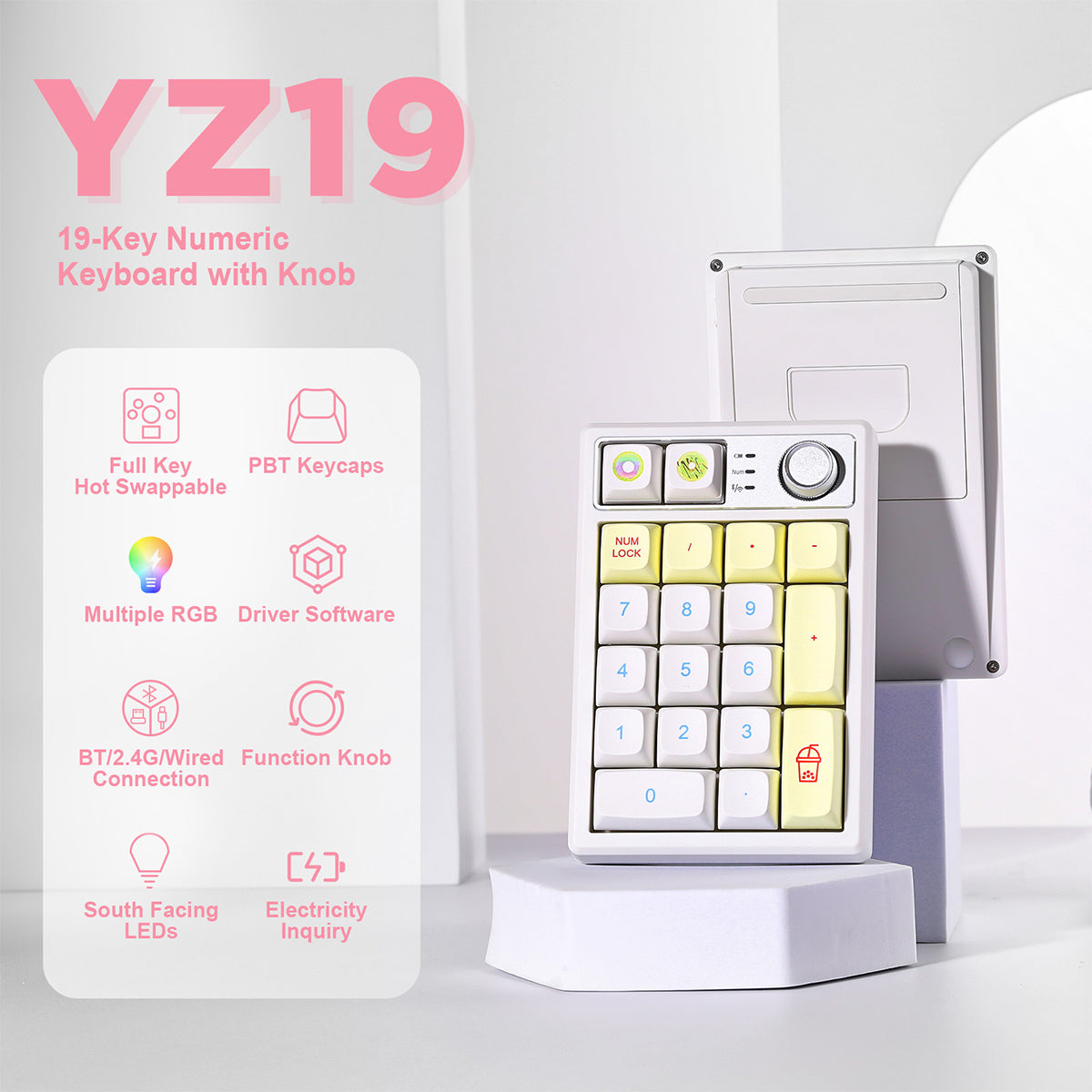 YUNZII YZ19 Gasket Wireless Mechanical Knob Numeric Keypad Num Pad(Gateron Brown Switch)