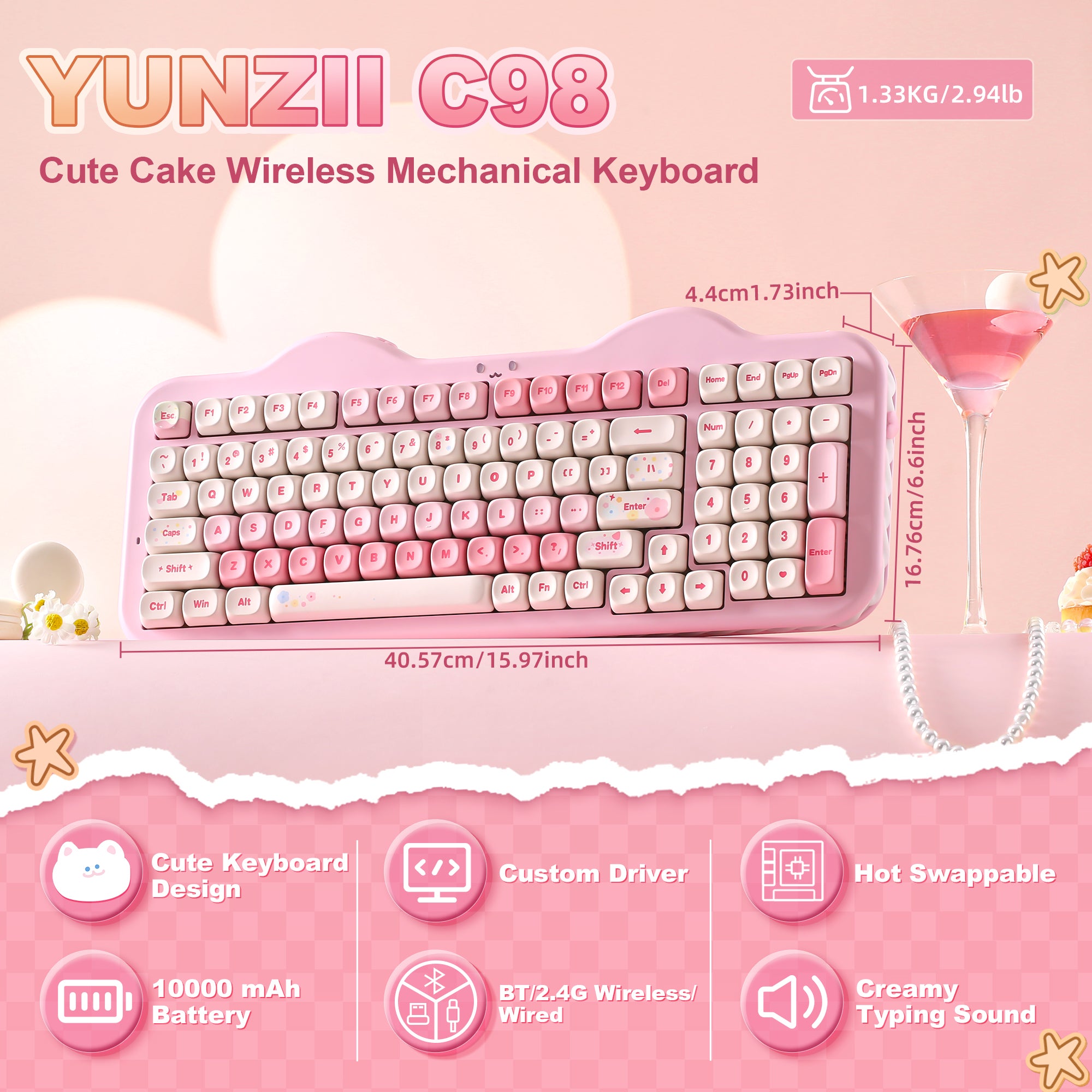 YUNZII C98 Cake Meow Hot-Swap Wireless Mechanical Keyboard