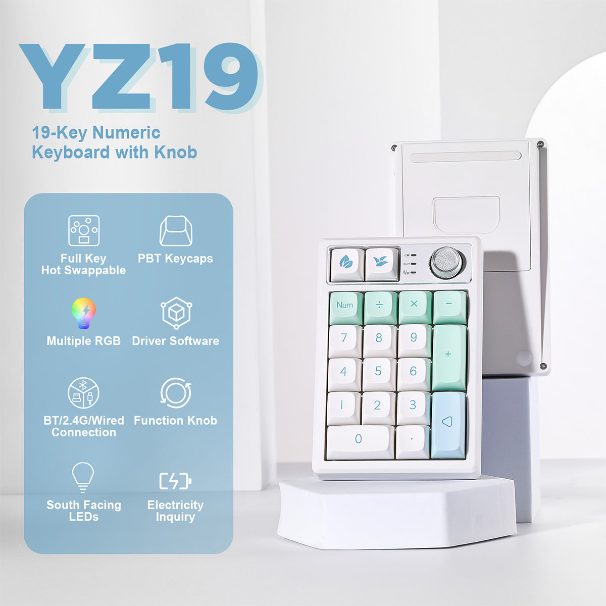 YUNZII YZ19 Gasket Wireless Mechanical Knob Numeric Keypad Num Pad(Gateron Brown Switch)