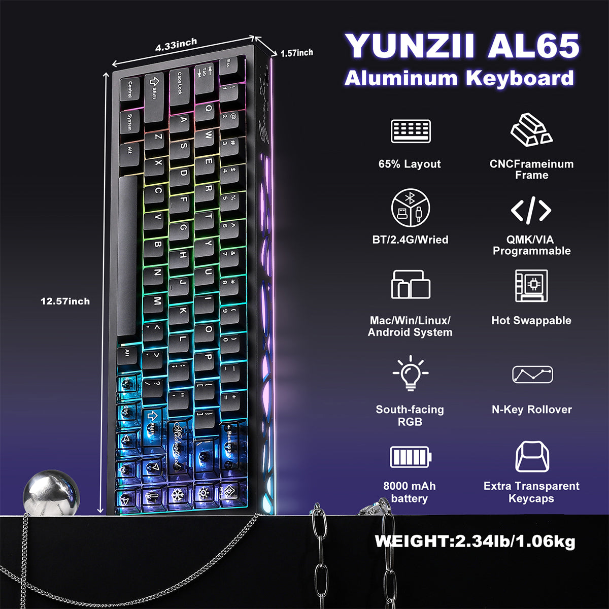 YUNZII AL65 QMK/VIA Hollow Pattern Aluminium Mechanical Keyboard