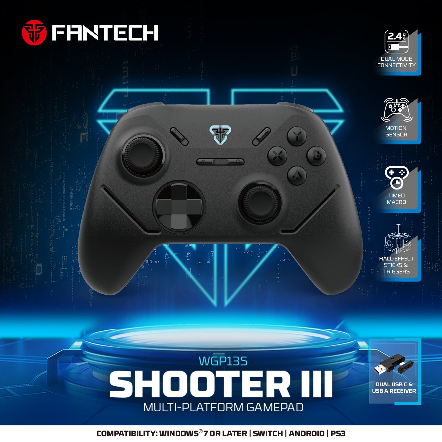 Fantech Wireless Gaming Controller Gamepad Vibration Turbo Mode for Windows PC / PS3 (WGP13S)