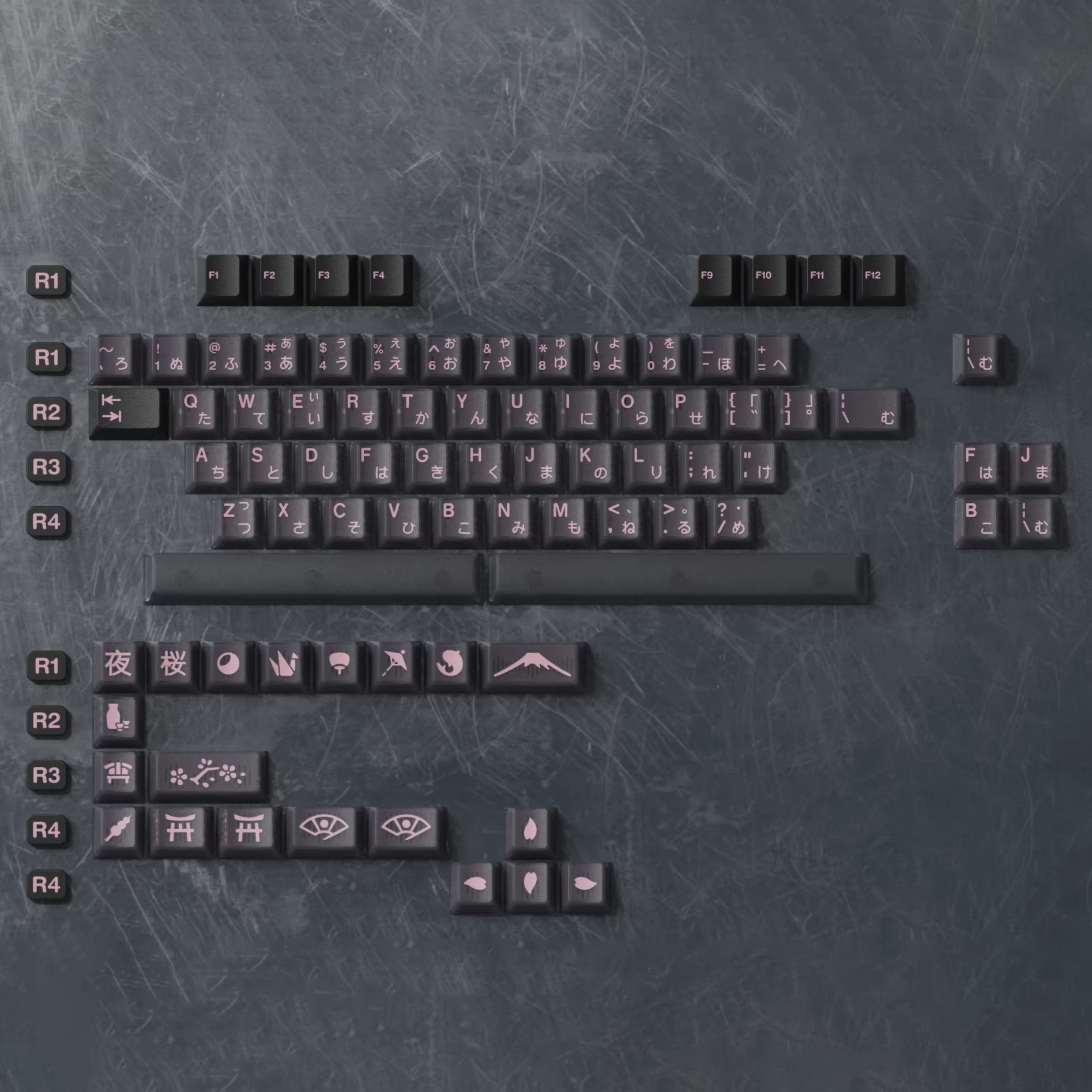 JTK NightSakura Cherry Profile Doubleshot+Tripleshot PBT&ABS Keycap Set