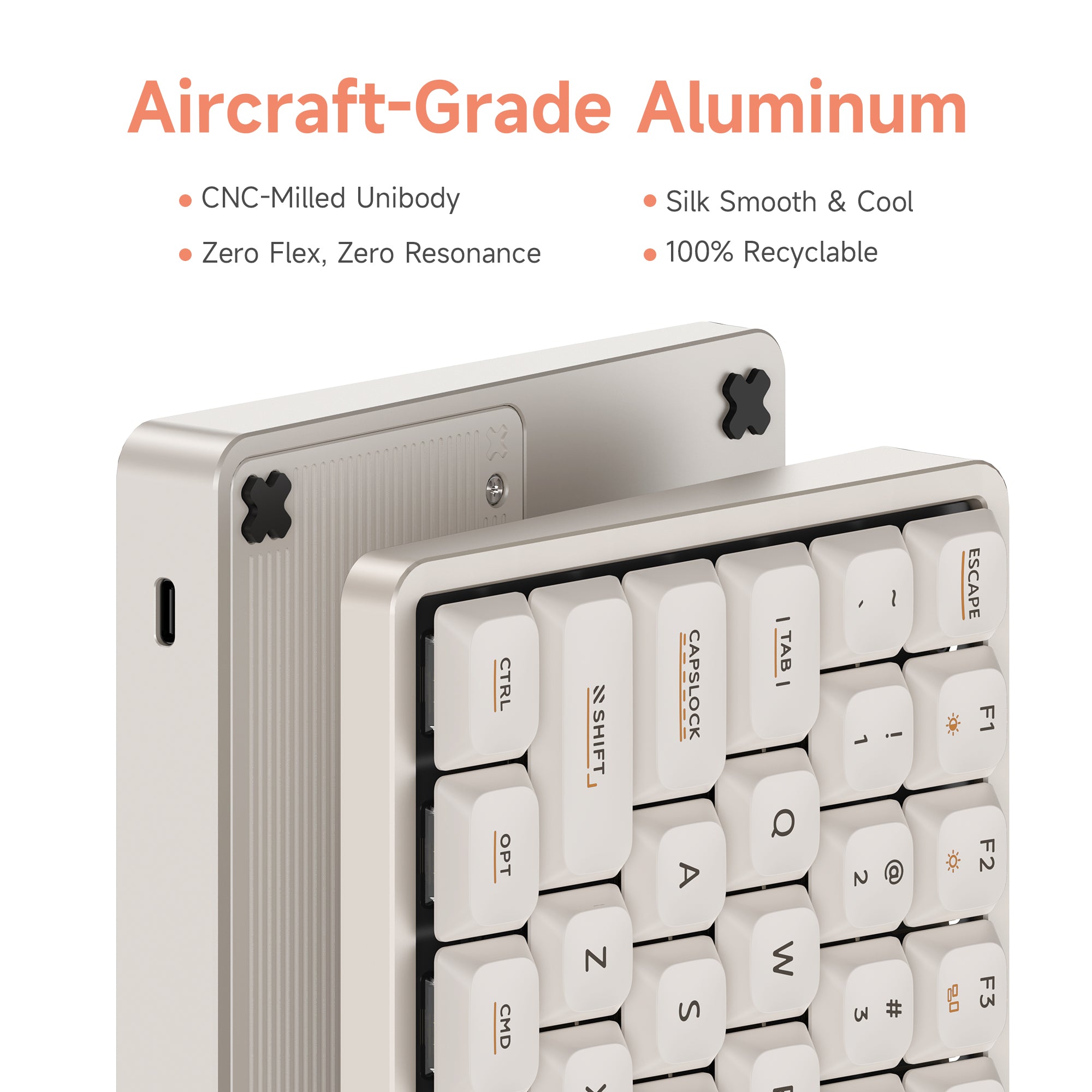 IQUNIX Magi96 Low Profile Aluminum Wireless Mechanical Keyboard - Gold Red Switch (Ochre White)