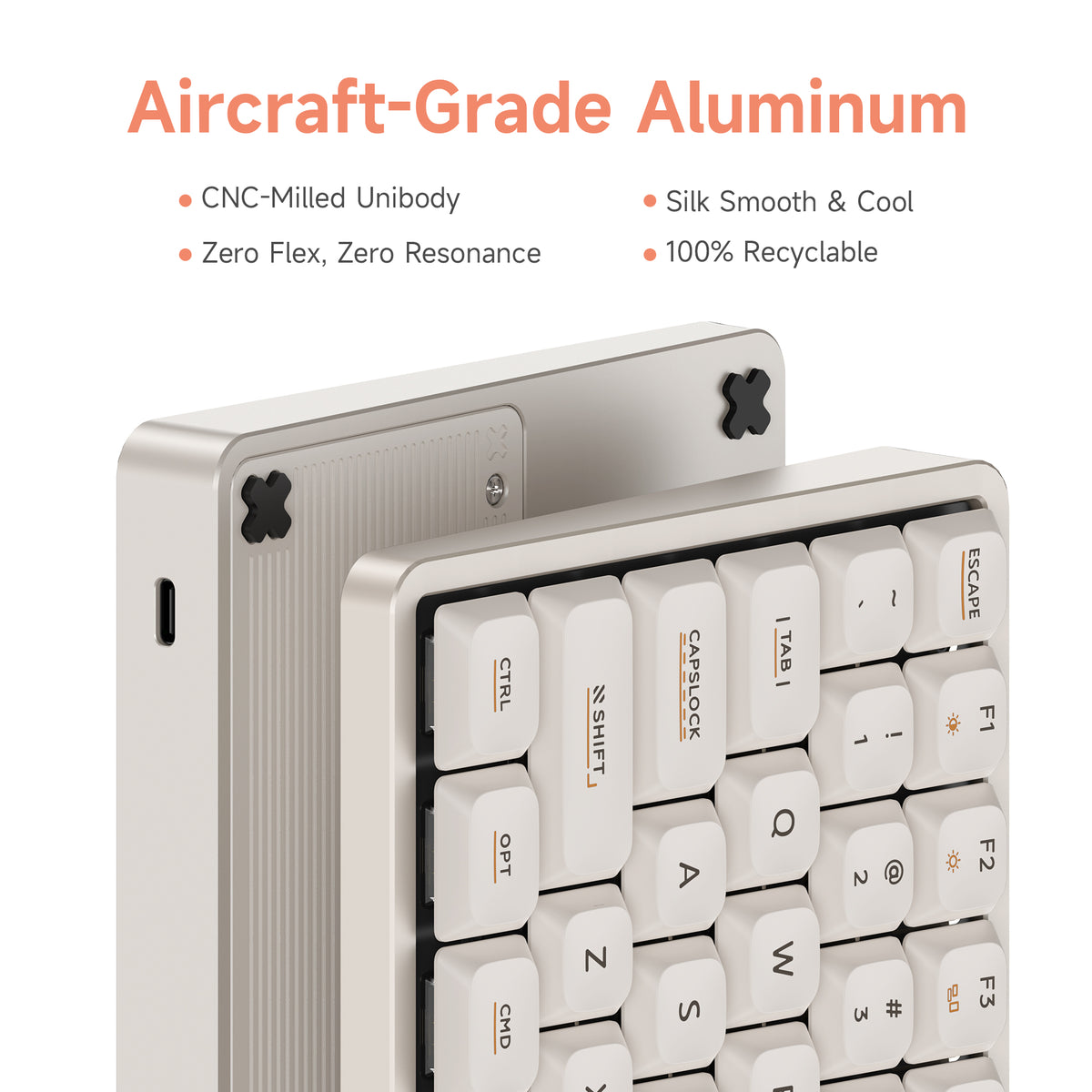 IQUNIX Magi96 Low Profile Aluminum Wireless Mechanical Keyboard - Gold Red Switch (Ochre White)