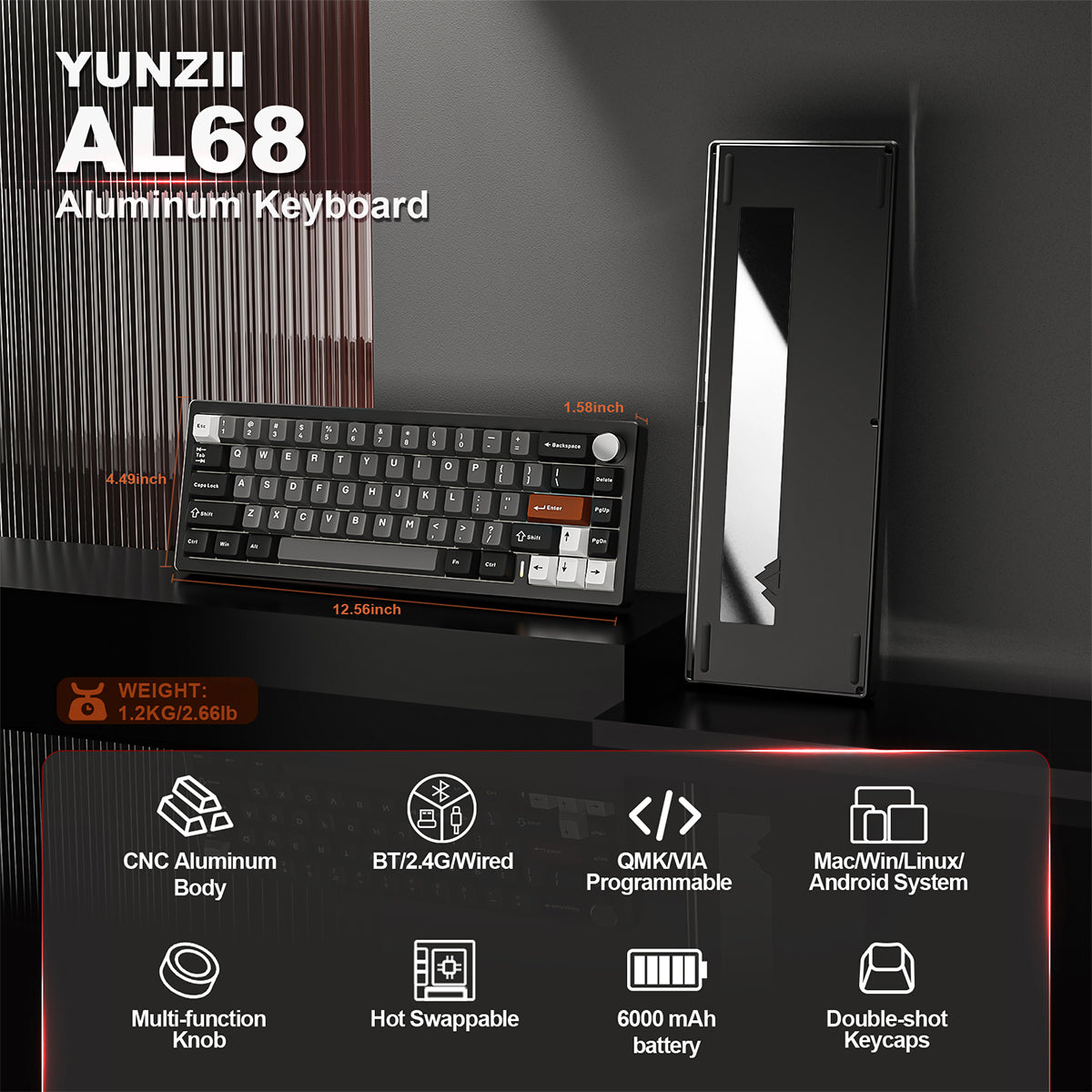 YUNZII AL68 QMK/VIA Tri-Mode Hot-Swap Aluminum Mechanical Keyboard