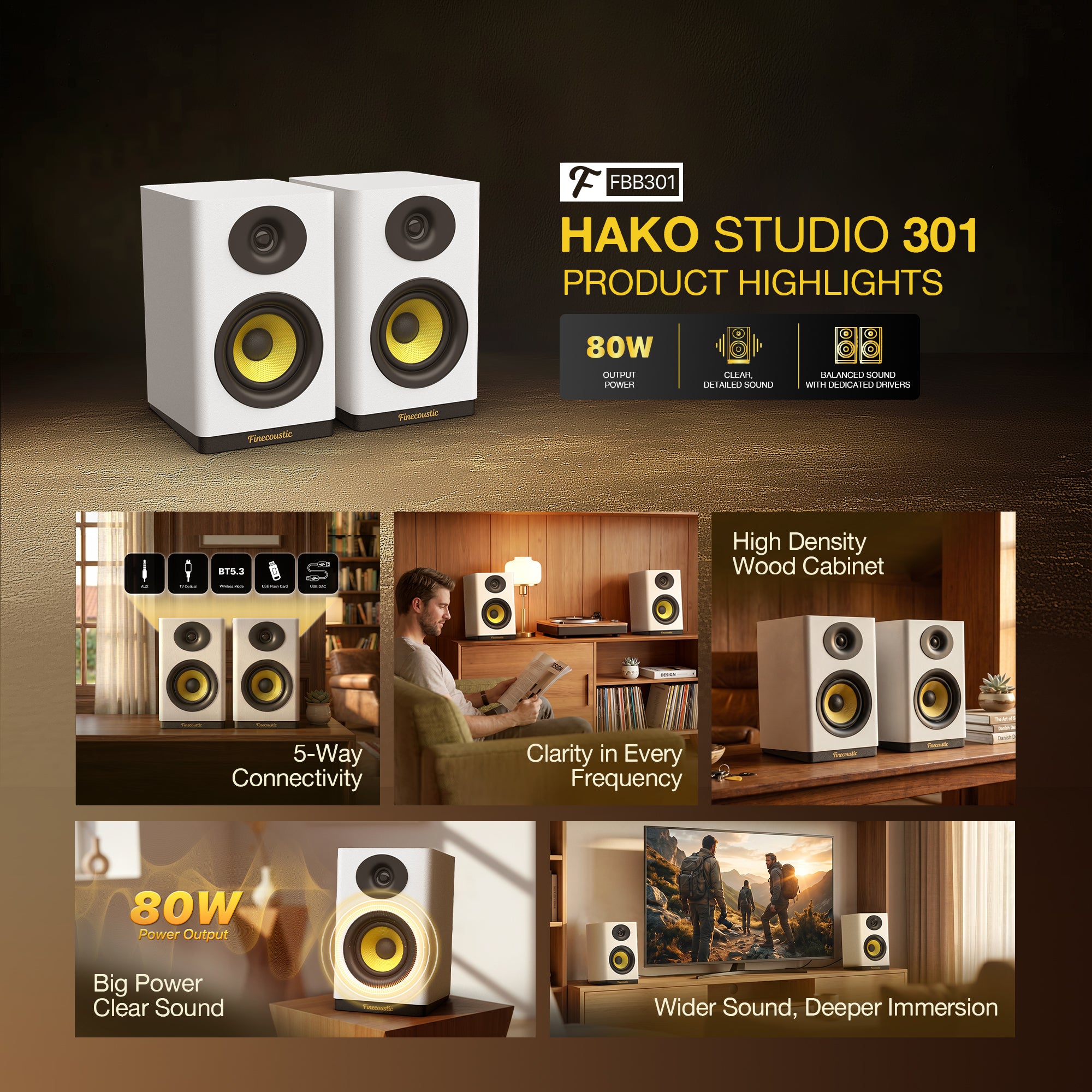 Fantech x Finecoustic HAKO STUDIO 301 80W HiFi Bookshelf Speaker