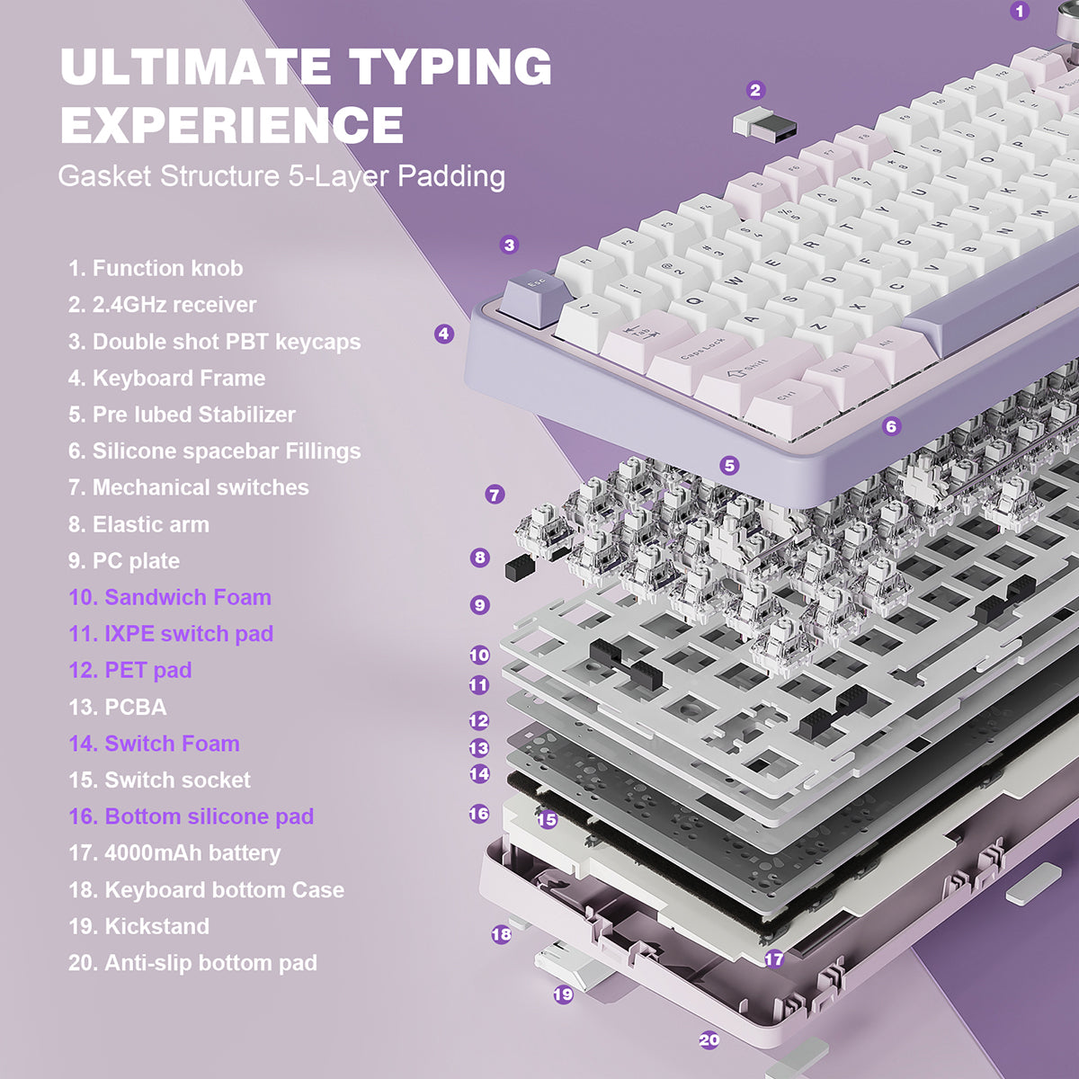 YUNZII B75 Pro Tri-Mode Hot-Swap Wireless Mechanical Keyboard