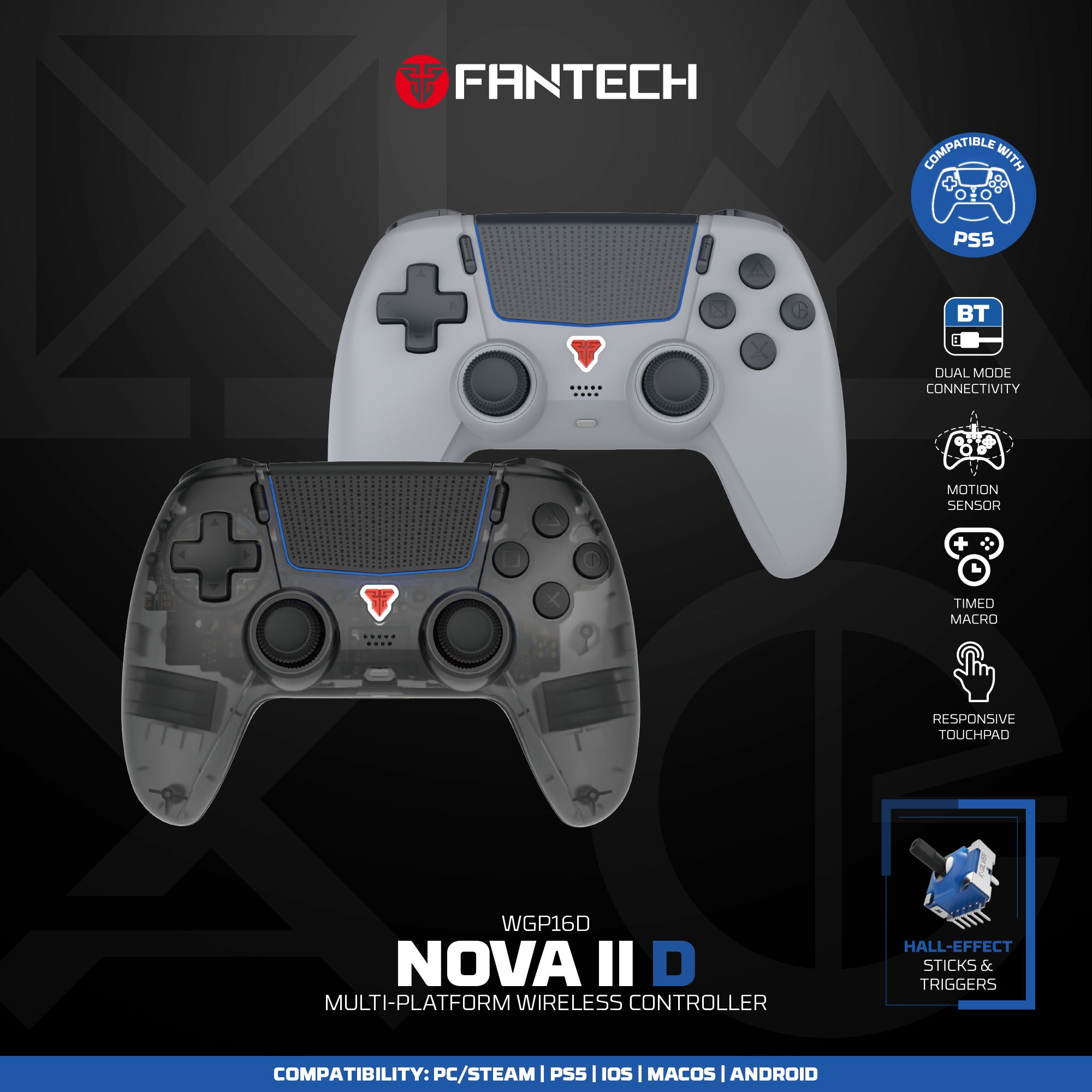 Fantech NOVA II D Wireless PS5/PC Gaming Controller with Touchpad