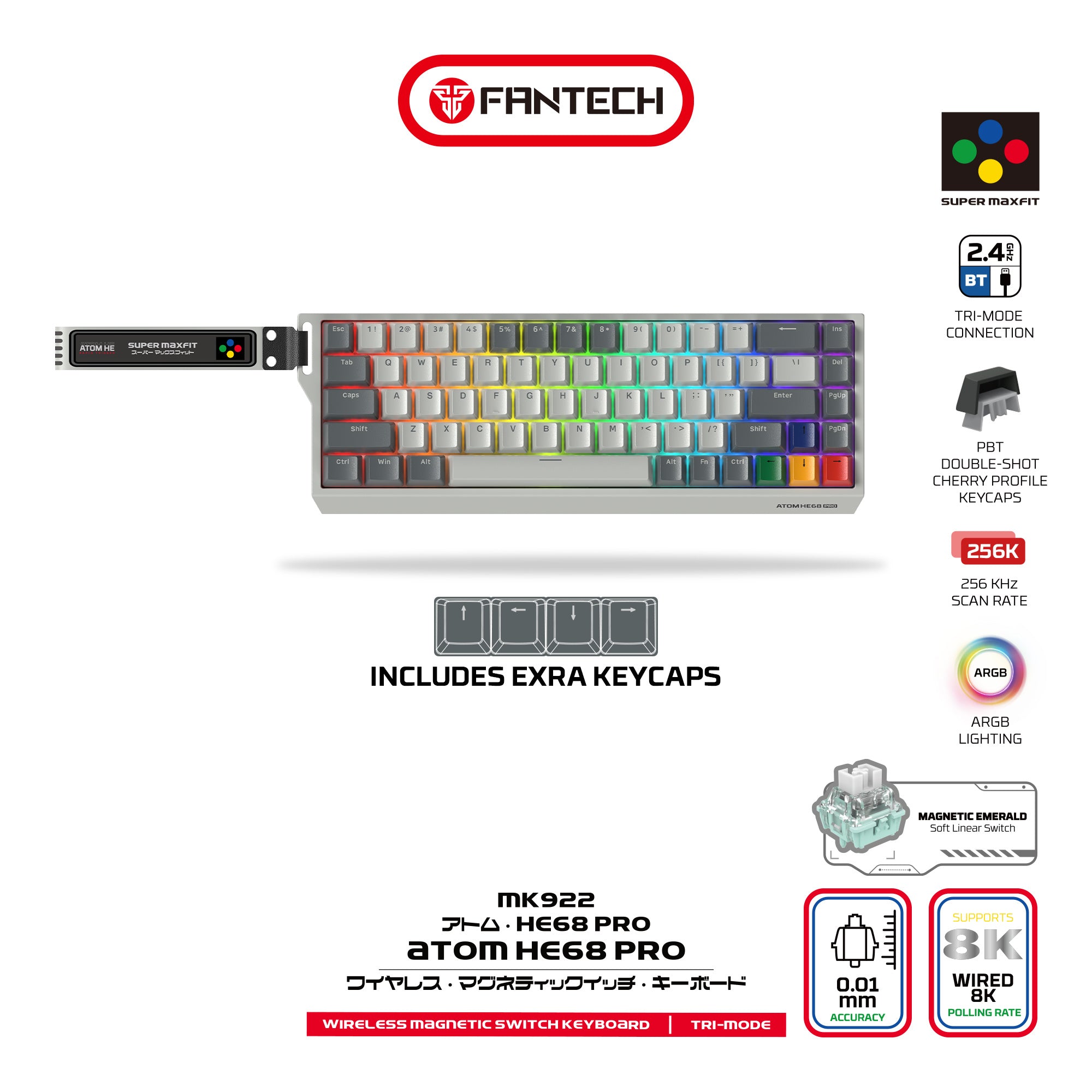 Fantech ATOM HE68 PRO 8K Wireless Magnetic Gaming Keyboard (SUPER MAXFIT)