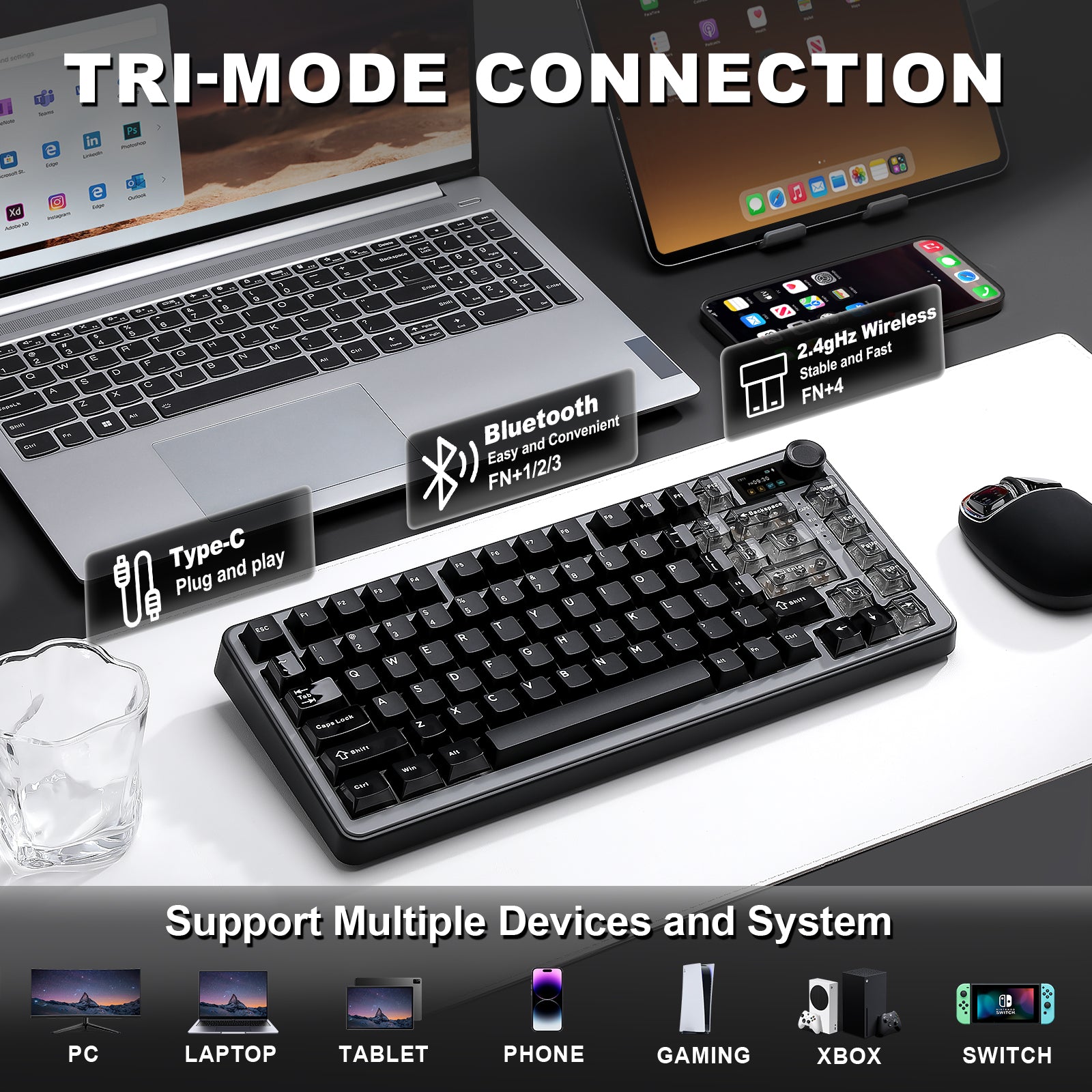 YUNZII B75 PRO MAX QMK/VIA Knob TFT Screen Wireless Mechanical Keyboard