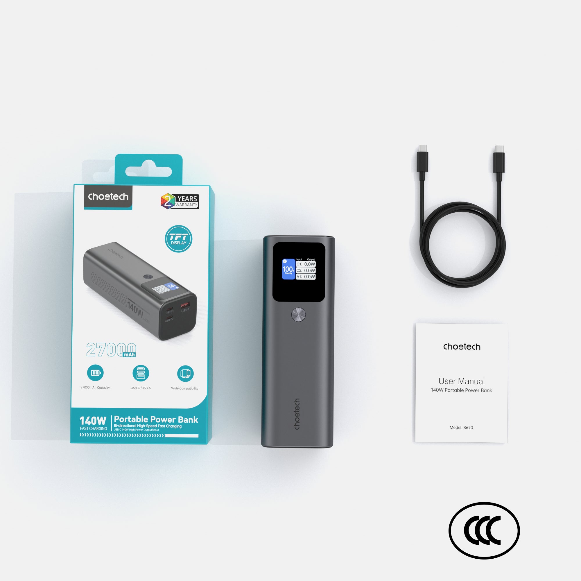 Choetech PowerLeap 27000mAh 140W Digital Display Multi-Laptop Power Bank