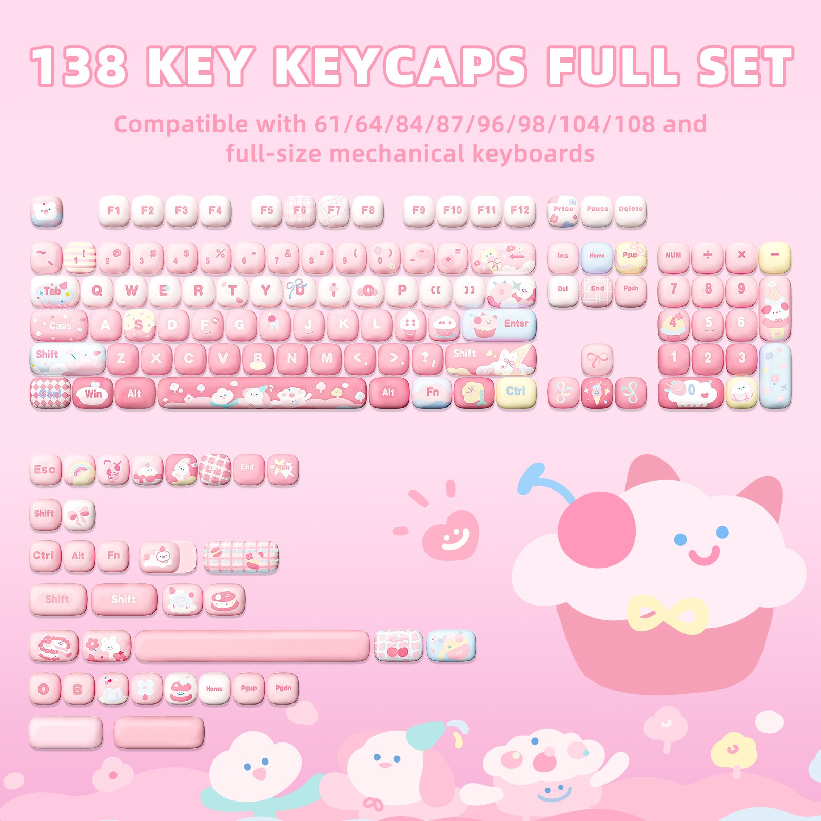 YUNZII Ice Cream MOG Profile PBT Keycap Set - 138 keys