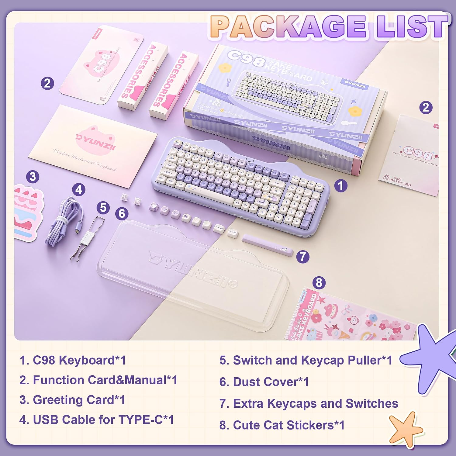 YUNZII C98 Cake Meow Hot-Swap Wireless Mechanical Keyboard