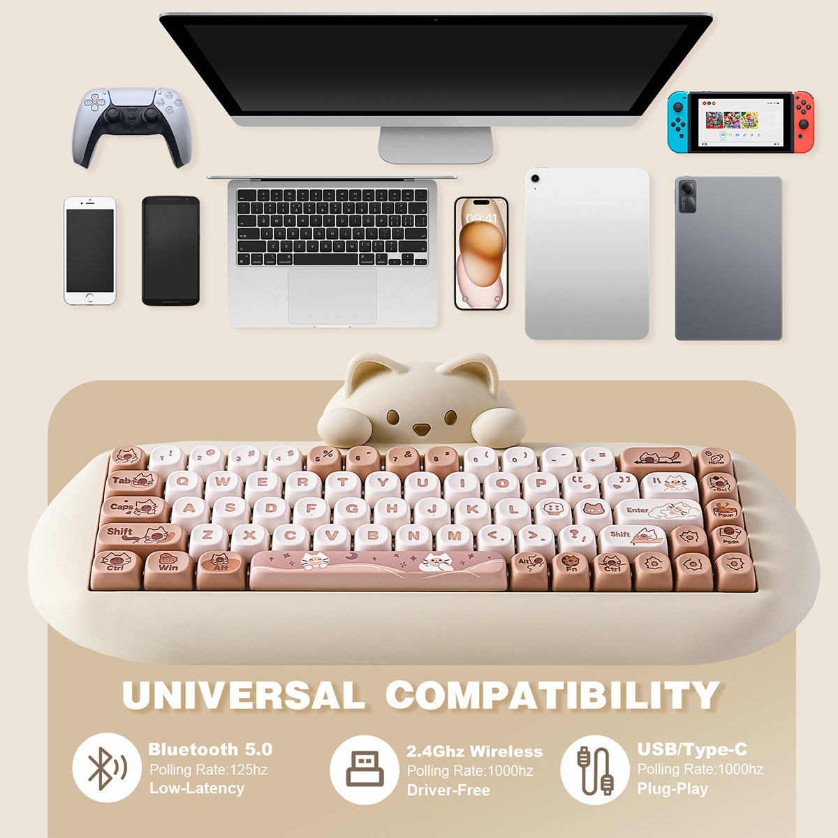 YUNZII C68 Meow Tri-Mode Hot-Swap Hi-Fi Wireless Mechanical Keyboard (Milk Switch)