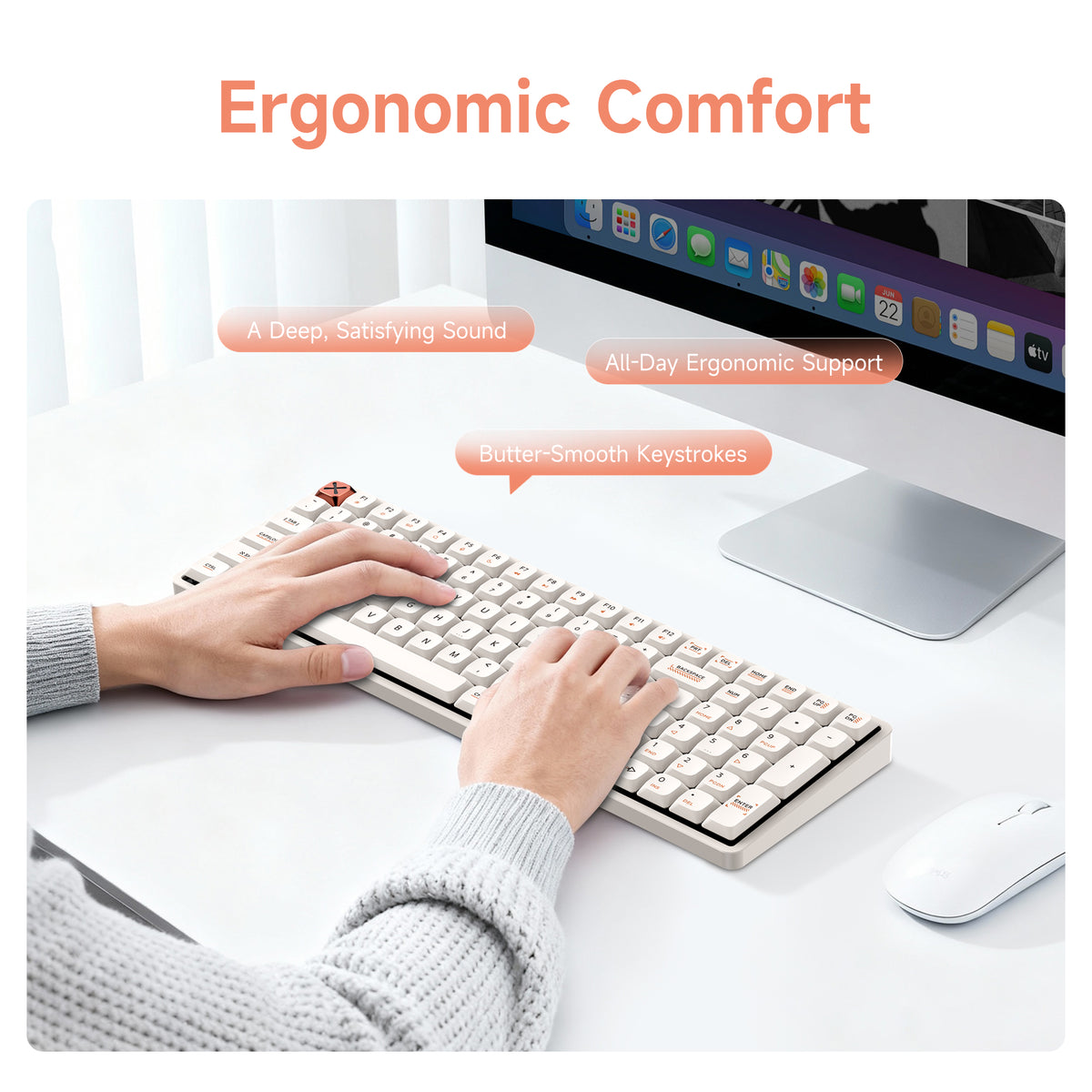 IQUNIX Magi96 Low Profile Aluminum Wireless Mechanical Keyboard - Gold Red Switch (Ochre White)