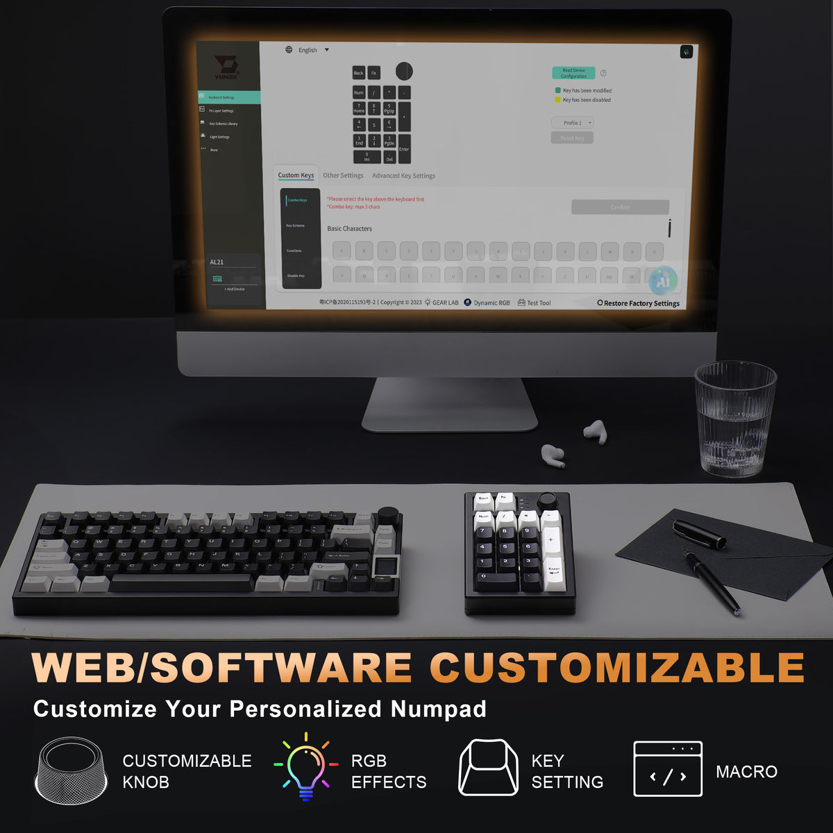 YUNZII AL21 Wireless Aluminum Mechanical Numpad Keyboard with Knob