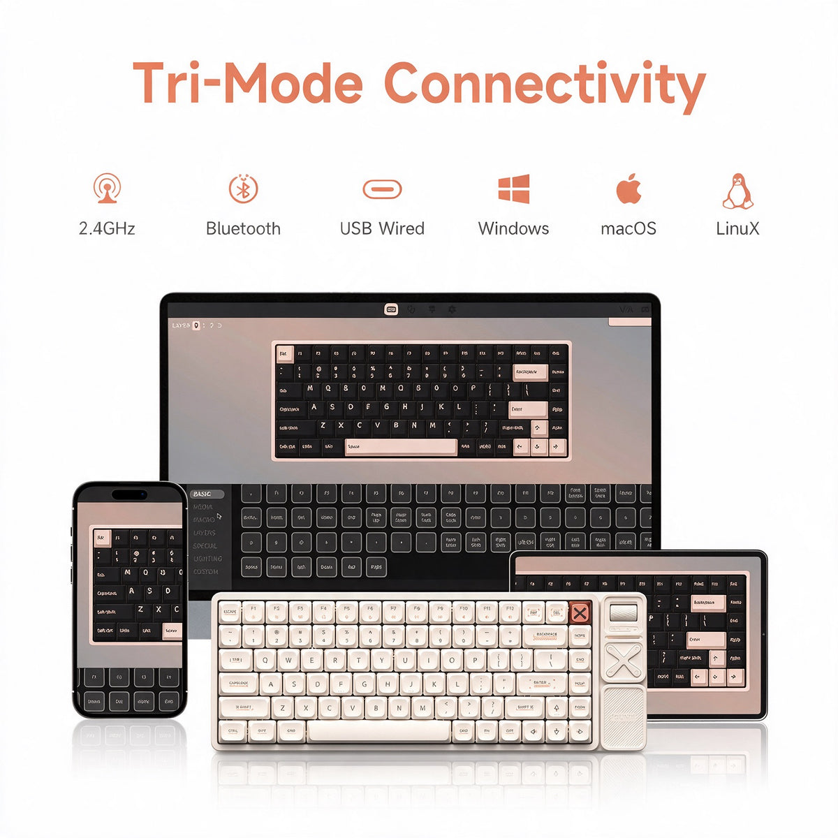 IQUNIX Magi75 Pro Low Profile Aluminum Wireless Mechanical Keyboard - Gold Red Switch