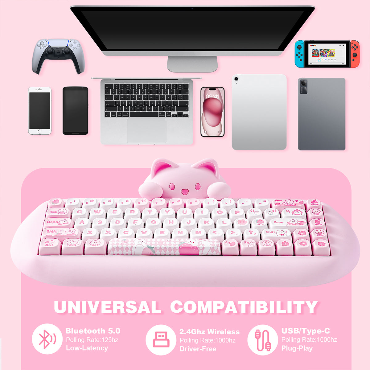 YUNZII C68 Meow Tri-Mode Hot-Swap Hi-Fi Wireless Mechanical Keyboard (Milk Switch)