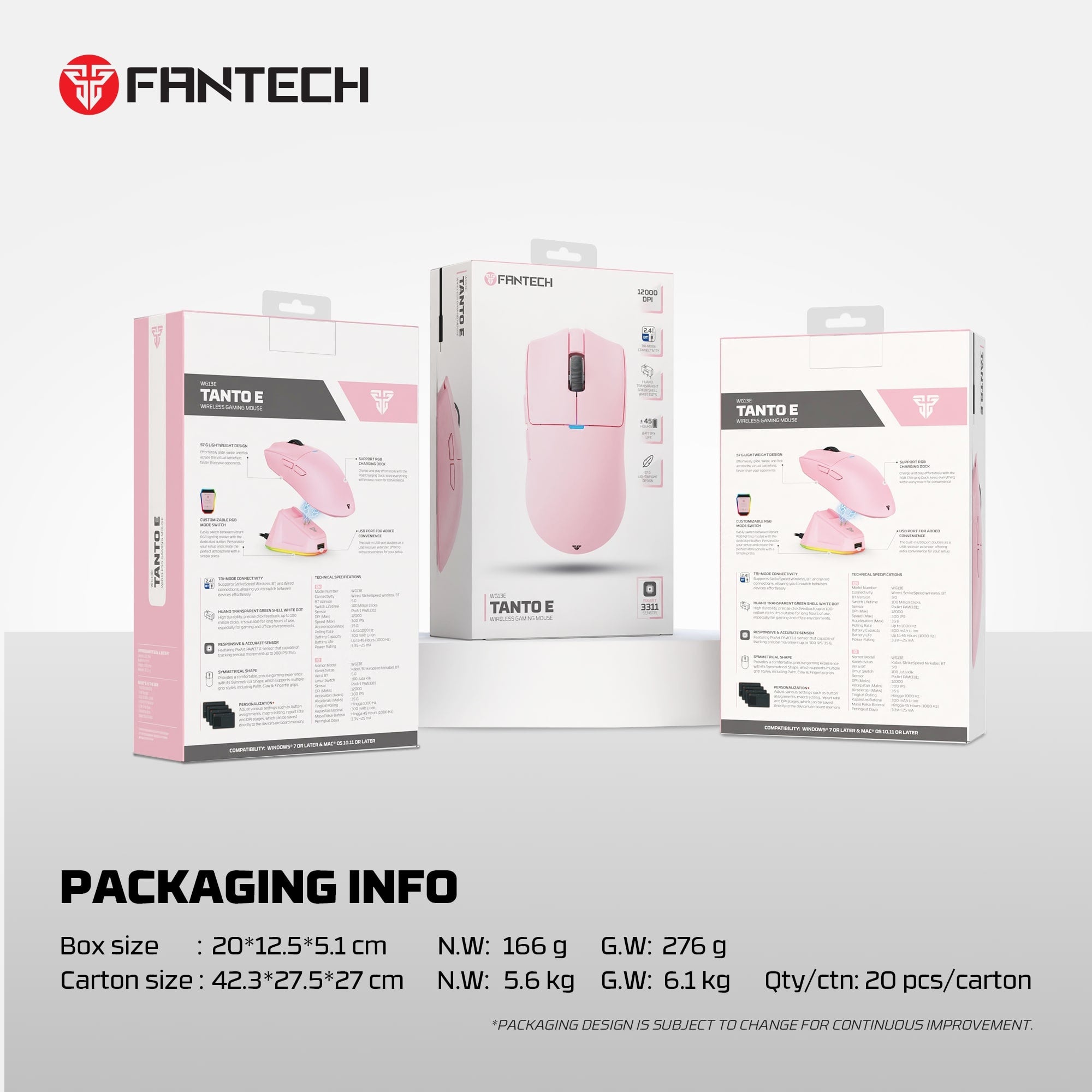 Fantech TANTO E/S Tri-Mode Wireless Gaming Mouse with RGB Charging Dock