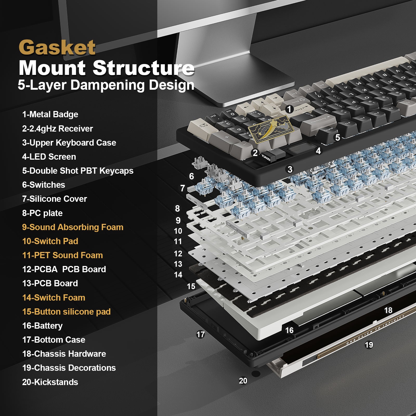 YUNZII IF99 QMK/VIA Full Size Wireless Mechanical Keyboard with LCD Screen
