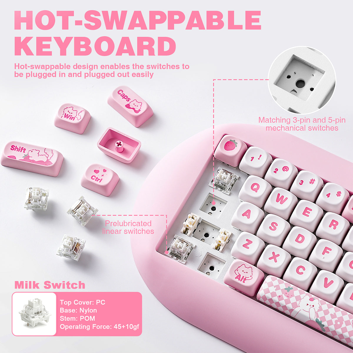 YUNZII C68 Meow Tri-Mode Hot-Swap Hi-Fi Wireless Mechanical Keyboard (Milk Switch)