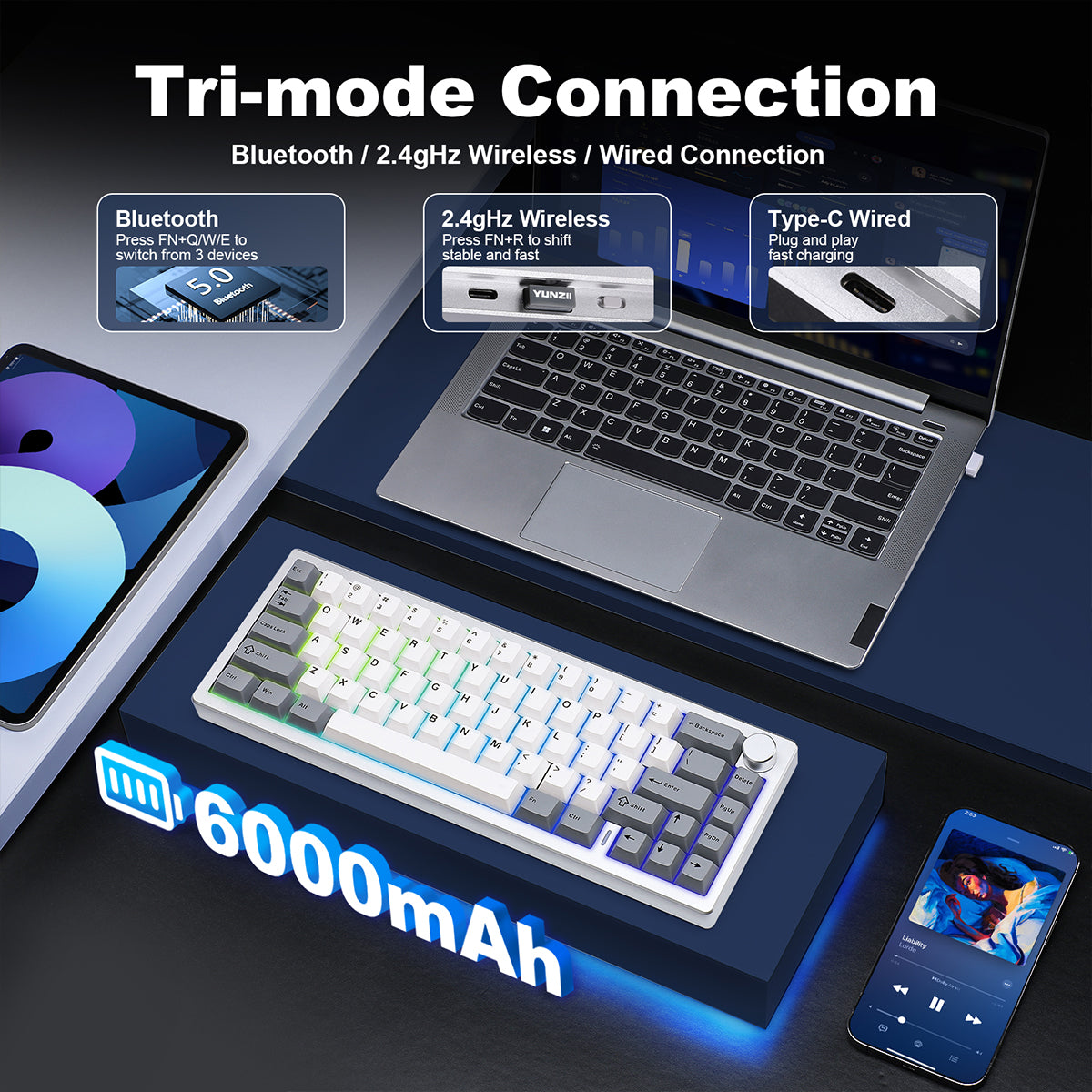 YUNZII AL68 QMK/VIA Tri-Mode Hot-Swap Aluminum Mechanical Keyboard