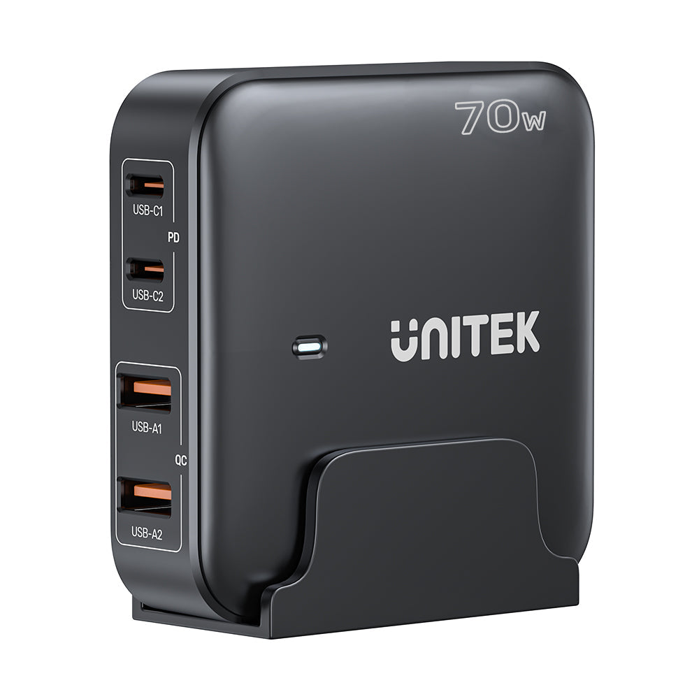 Unitek 70w Desktop GaN Charging Station Supports USB-C*2 PD3.0 (70W) + USB-A*2 QC3.0 (30W), 1.5M AC Power Cord