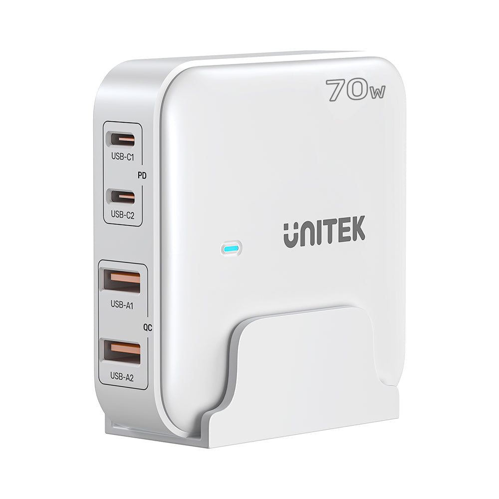 Unitek 70w Desktop GaN Charging Station Supports USB-C*2 PD3.0 (70W) + USB-A*2 QC3.0 (30W), 1.5M AC Power Cord