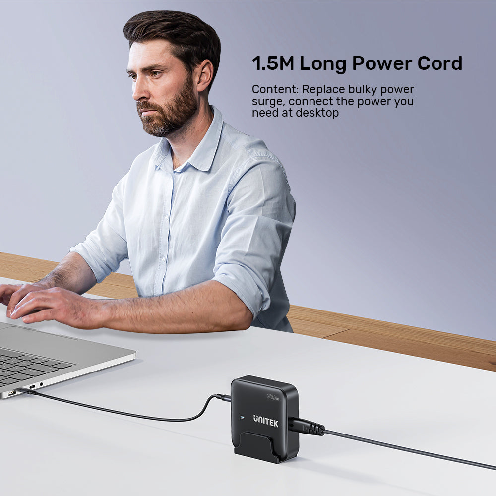 Unitek 70w Desktop GaN Charging Station Supports USB-C*2 PD3.0 (70W) + USB-A*2 QC3.0 (30W), 1.5M AC Power Cord