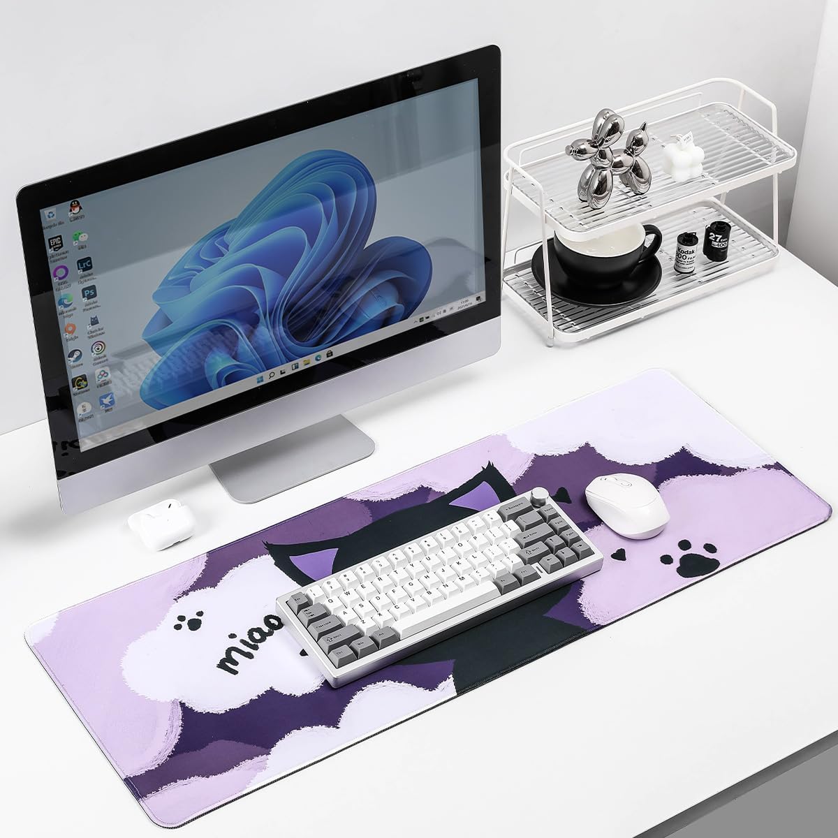 YUZNII Oversized Cartoon Kitten Desk Mat 800x300x3mm Mousepad