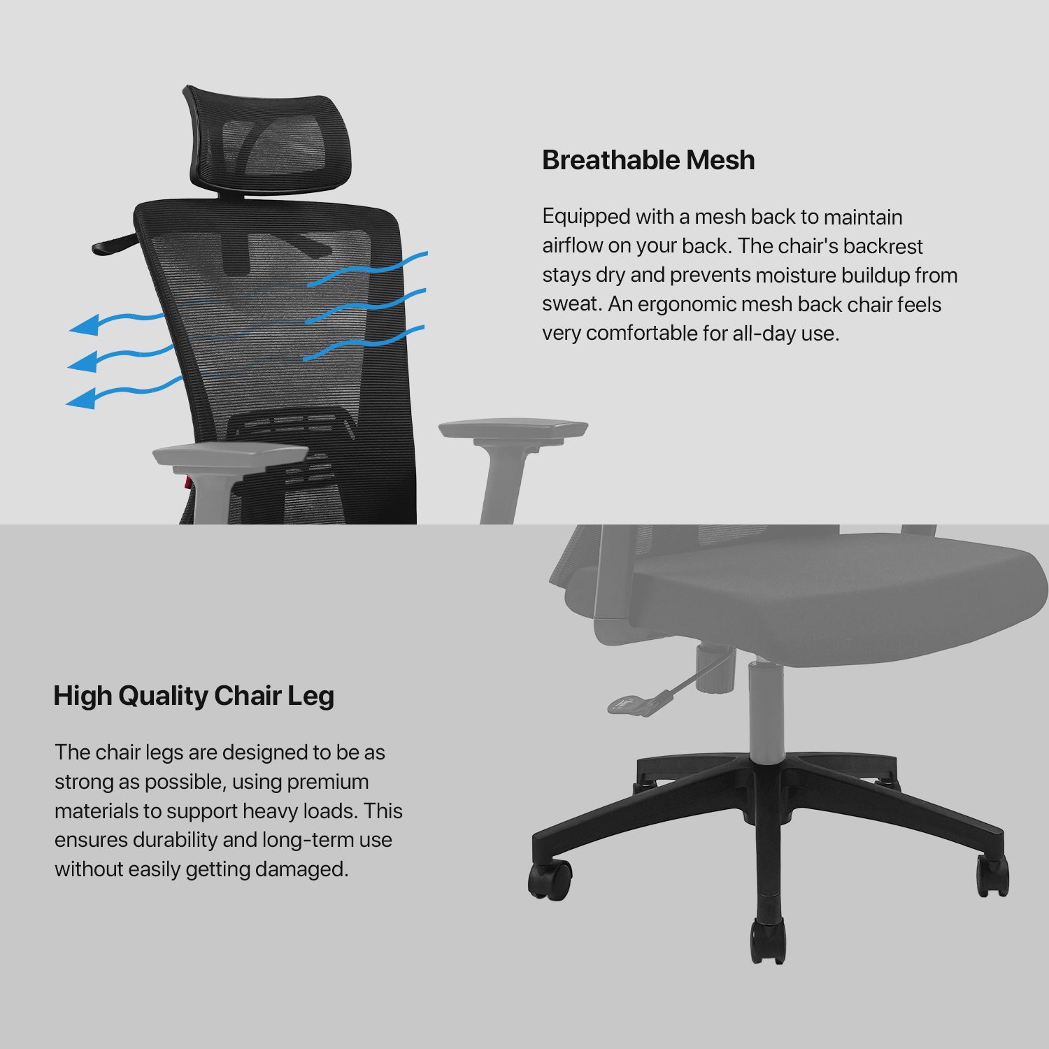 Fantech Office Chair Ergonomic Breathable Mesh with Adjustable 3D Soft Armrest