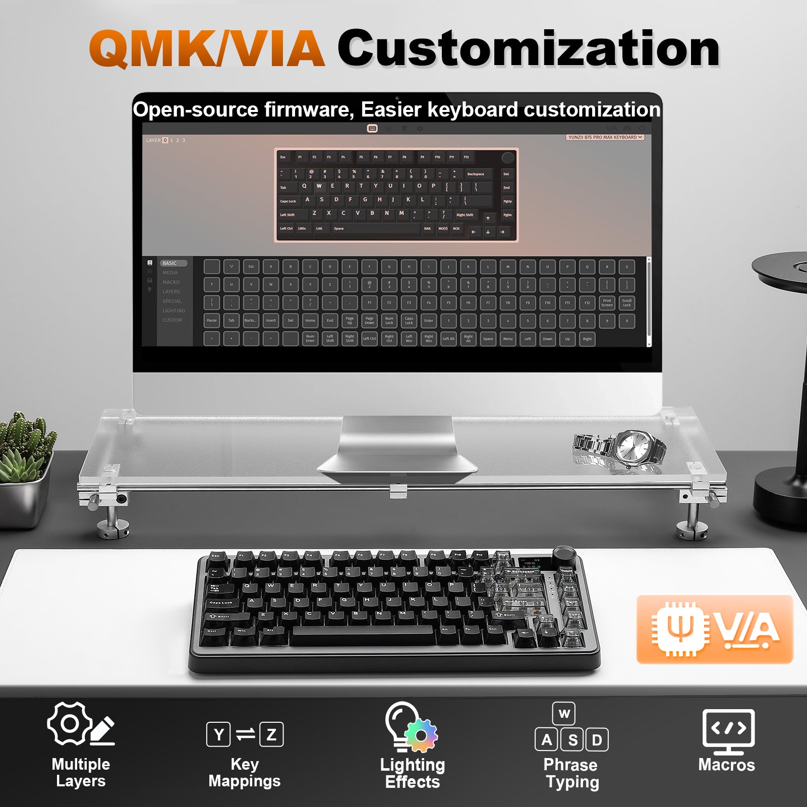 YUNZII B75 PRO MAX QMK/VIA Knob TFT Screen Wireless Mechanical Keyboard