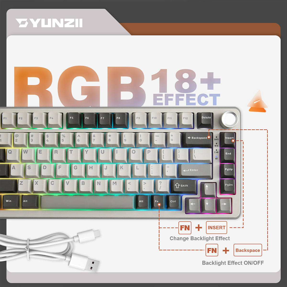 YUNZII B75 Pro Tri-Mode Hot-Swap Wireless Mechanical Keyboard