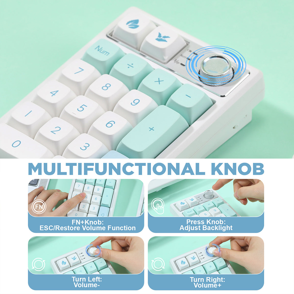 YUNZII YZ19 Gasket Wireless Mechanical Knob Numeric Keypad Num Pad(Gateron Brown Switch)