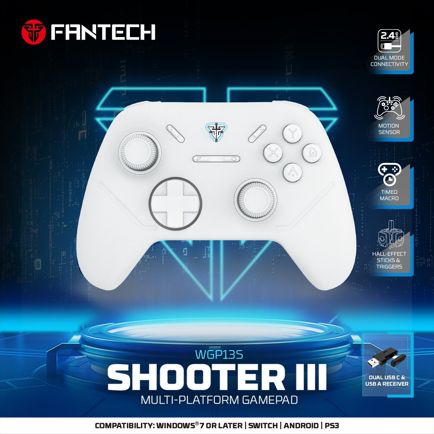 Fantech Wireless Gaming Controller Gamepad Vibration Turbo Mode for Windows PC / PS3 (WGP13S)